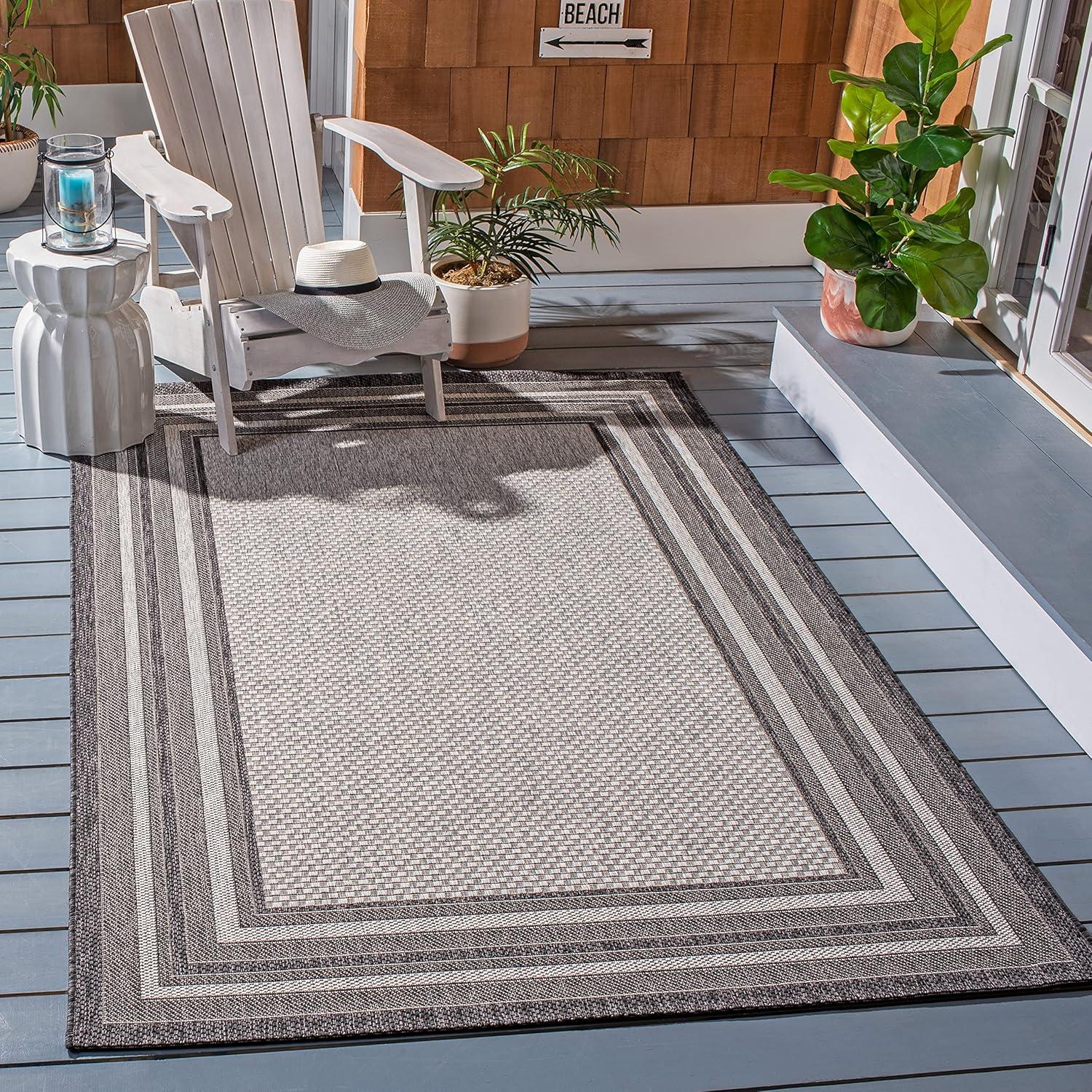 Courtyard CY8475 Power Loomed Indoor and Outdoor Area Rug - Light Grey/Black - 6'7"x6'7" - Safavieh