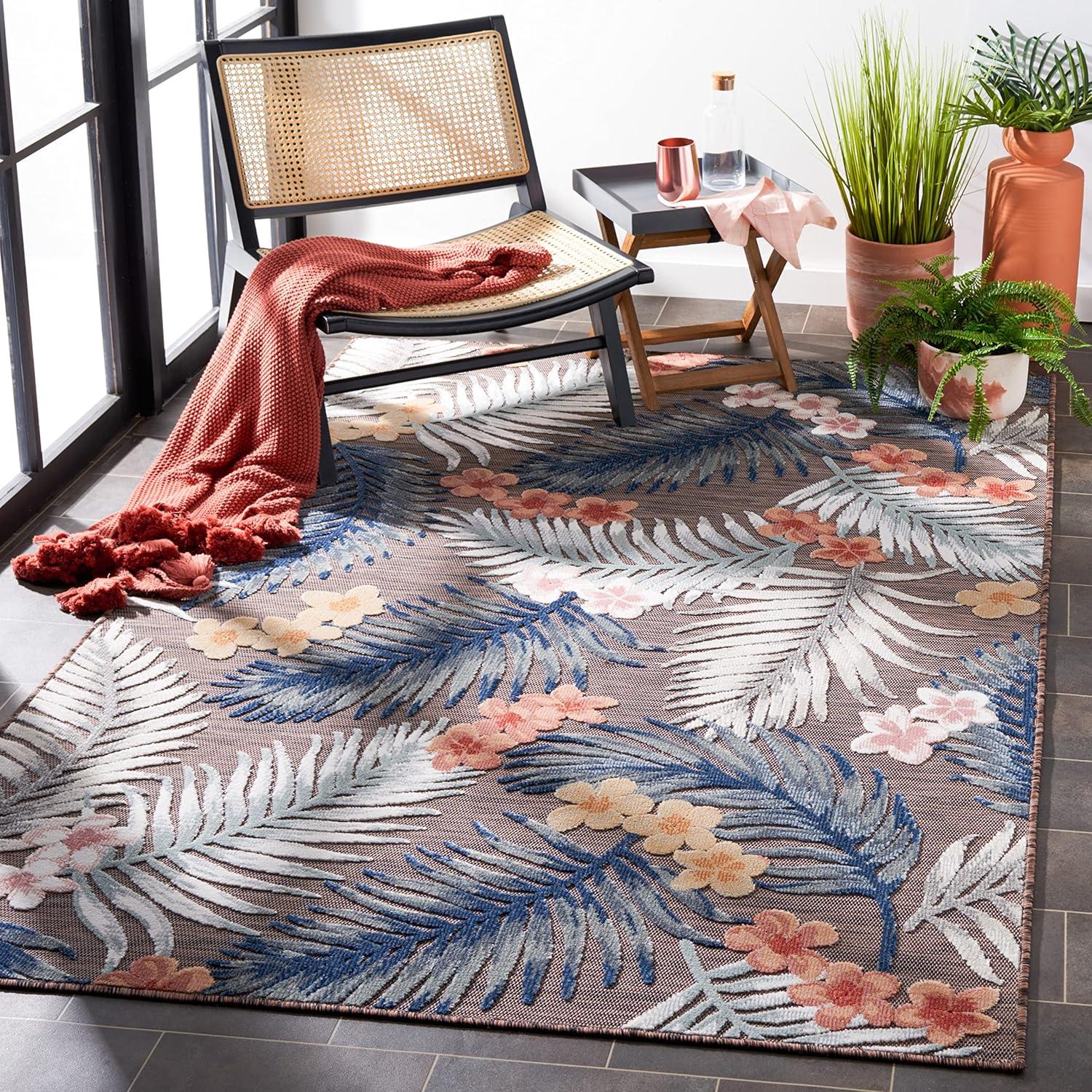 Cabana CBN458 Power Loomed UV Resistant Indoor/Outdoor Area Rug - Brown/Blue - 9'x12' - Safavieh