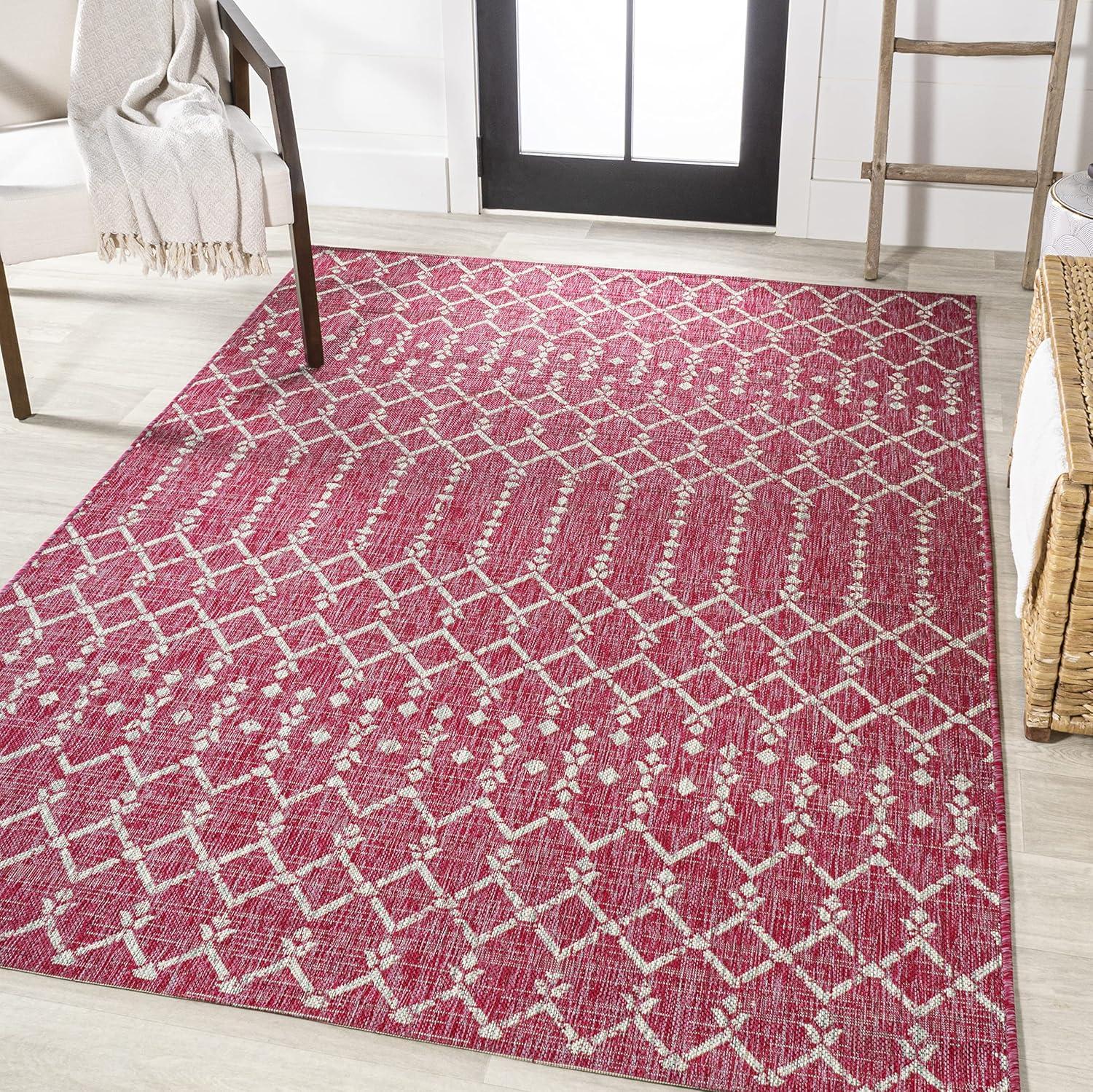 Ourika Moroccan Geometric Textured Weave Fuchsia/Light Gray 4 ft. x 6 ft. Indoor/Outdoor Area Rug