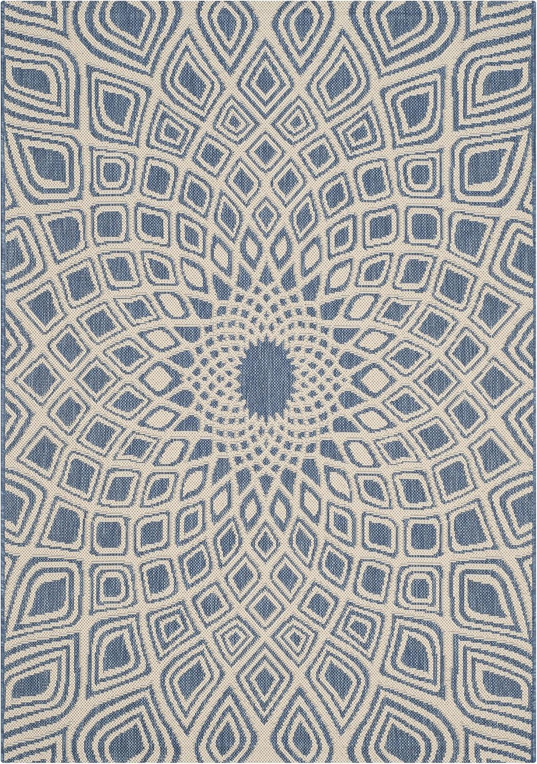 SAFAVIEH Courtyard Thane Nautical Indoor/Outdoor Area Rug, 4' x 5'7", Blue/Beige