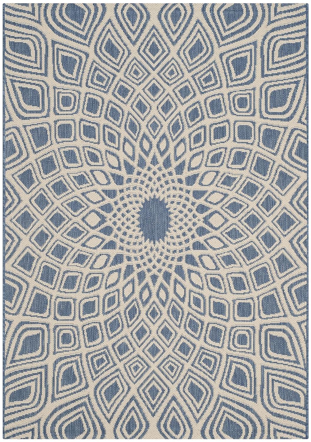 SAFAVIEH Courtyard Thane Nautical Indoor/Outdoor Area Rug, 4' x 5'7", Blue/Beige