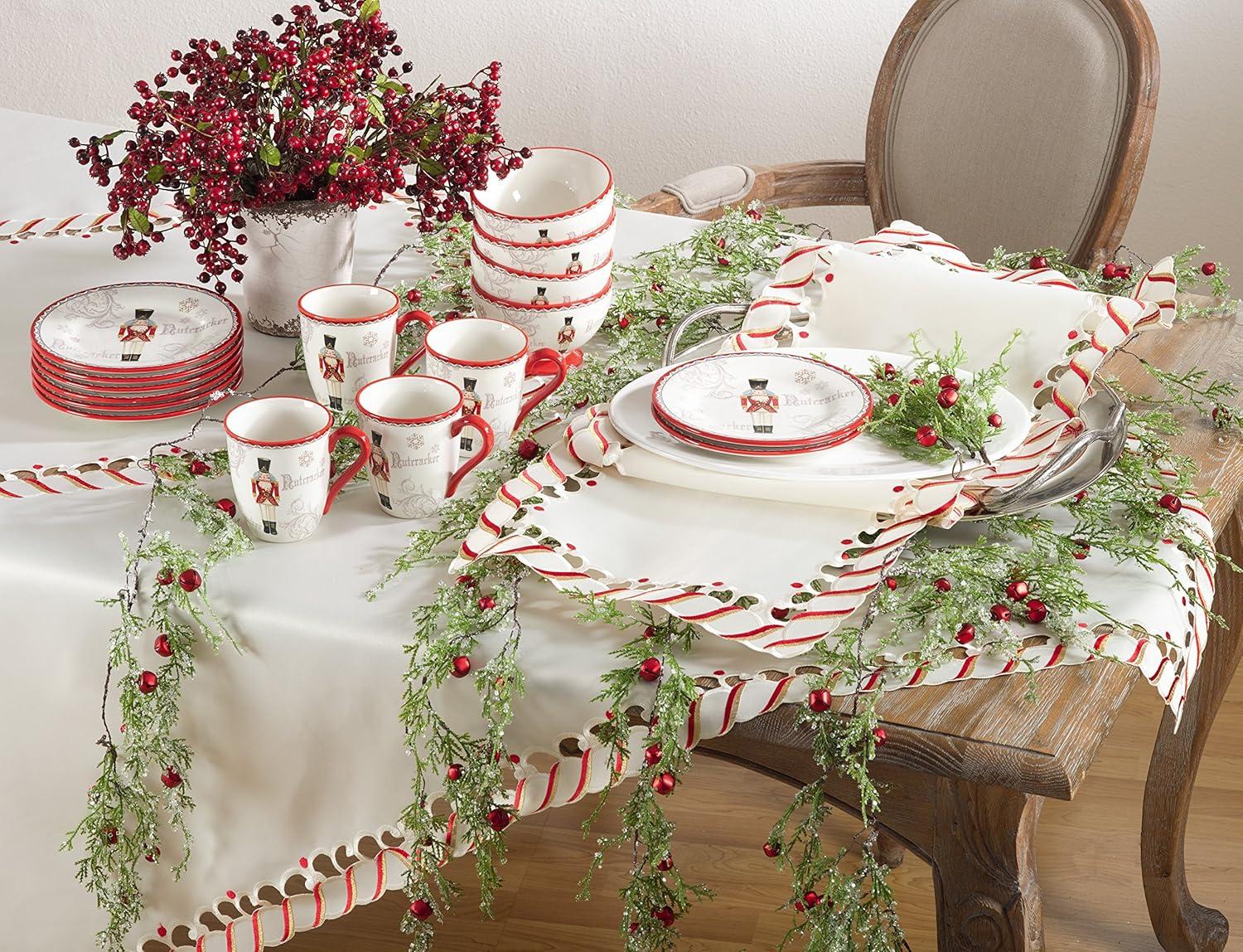 White and Red Candy Cane Christmas Table Runner