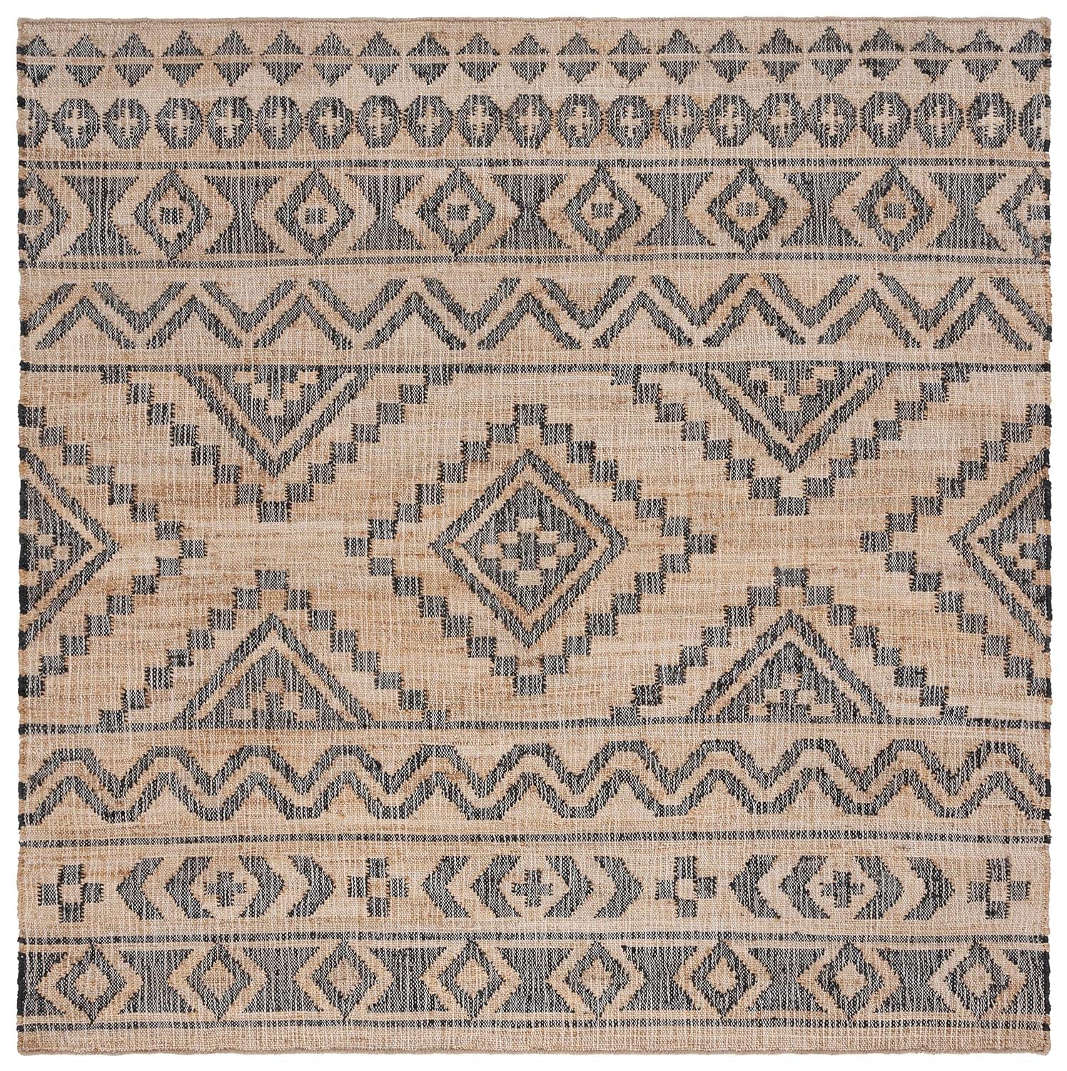 Kilim KLM751 Hand Loomed Area Rug - Natural/Charcoal - 7'x7' - Safavieh