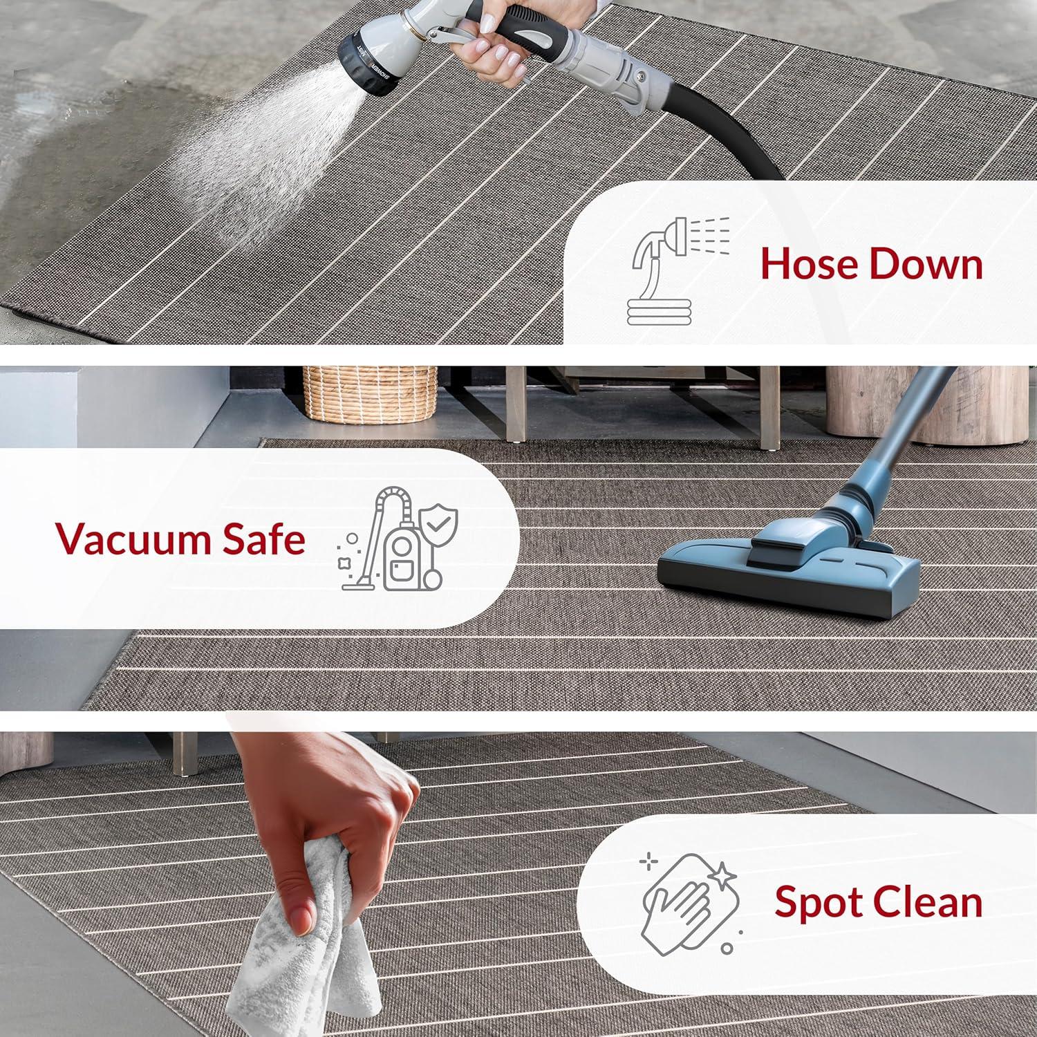 Nuloom Alaina Striped 4x6 Indoor/Outdoor Area Rug for Living Room Patio Deck Front Porch Kitchen, Dark Grey/Ivory