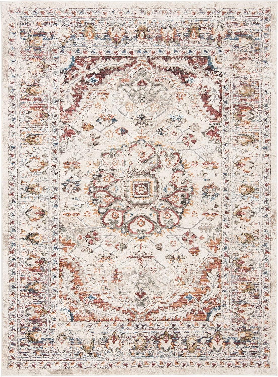 Ivory and Gold Medallion Synthetic Rectangular Area Rug