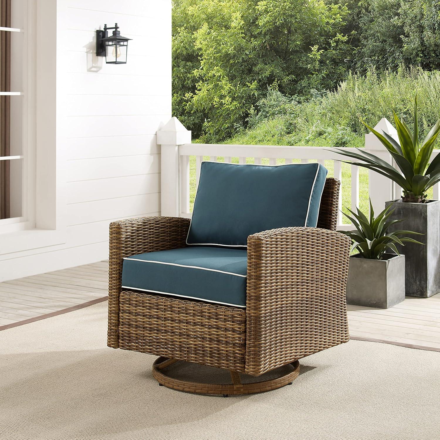 Bradenton Outdoor Steel Swivel Rocking Chair Navy/Weathered Brown - Crosley: Patio Accent, UV-Resistant