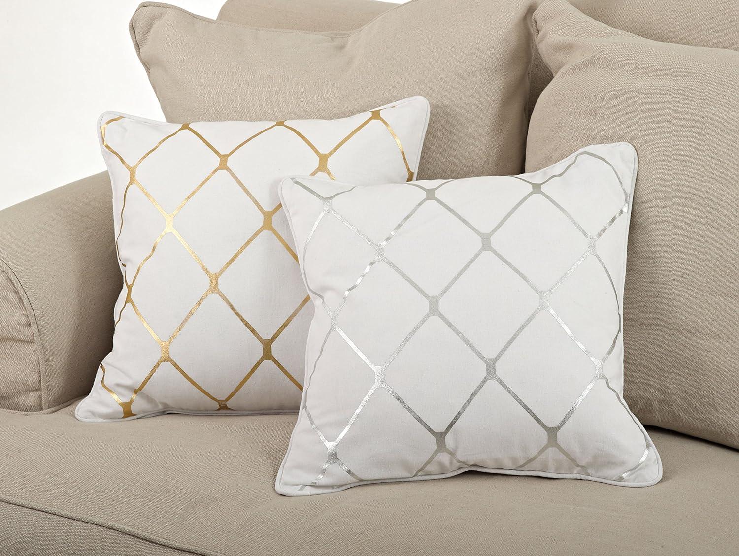 Down Filled Metallic Diamond Design Throw Pillow - Saro Lifestyle