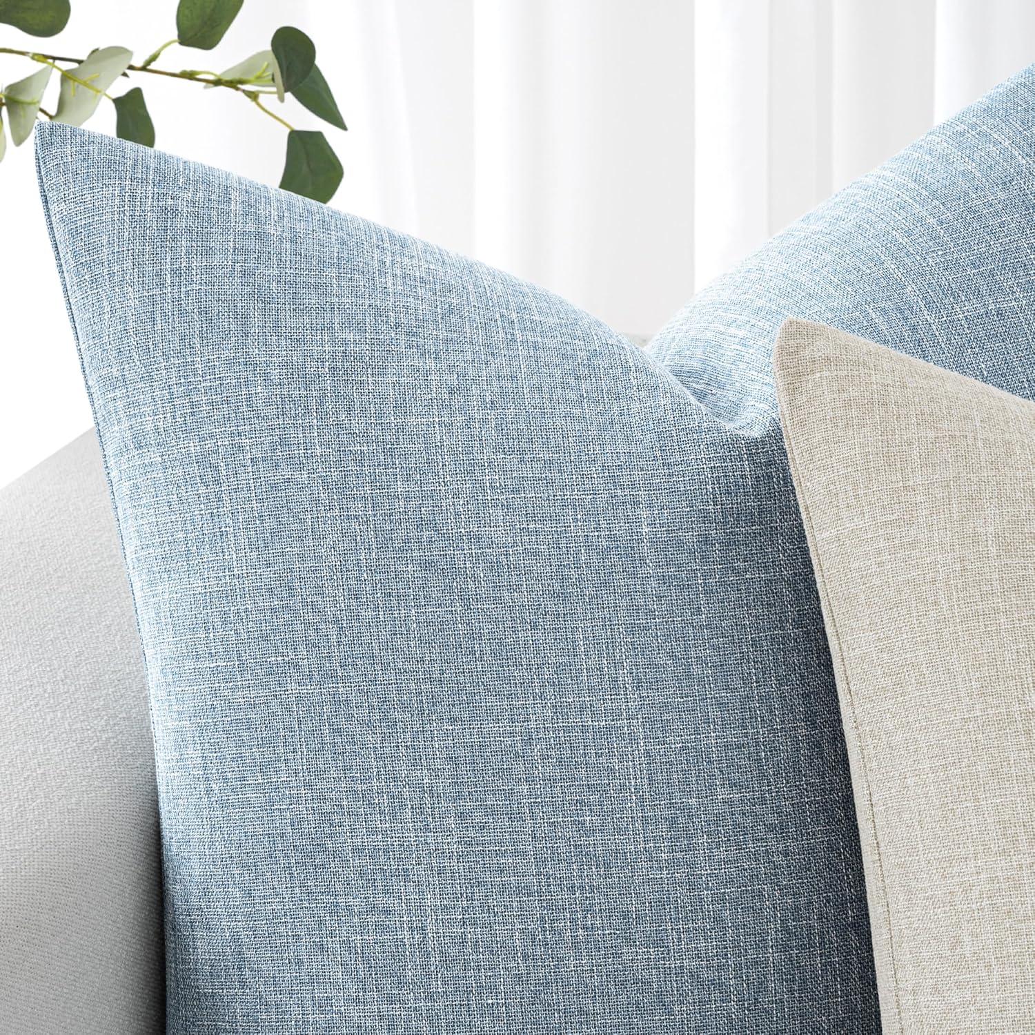 MIULEE Pack of 2 Decorative Linen Burlap Coastal Pillow Covers Farmhouse Boho Accent Pillowcases for Sofa Car Couch Bedroom Living Room Home Decor 18x18 Inch Light Blue