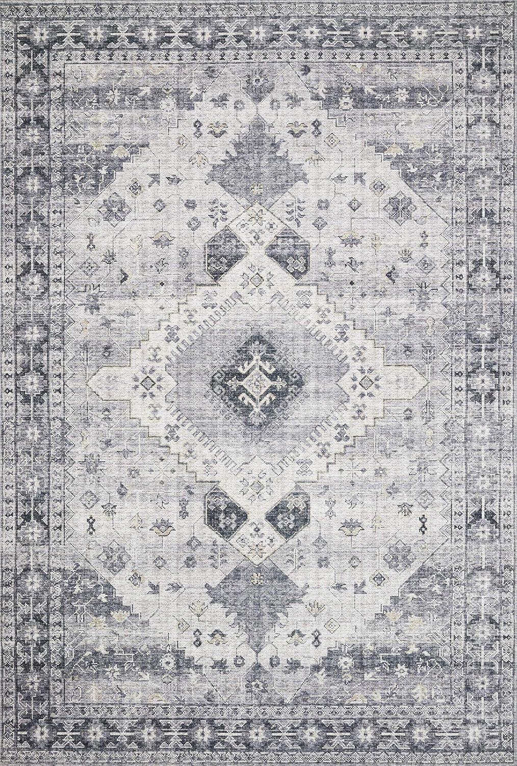 Gray Medallion Wool and Chenille Square Rug, 18" x 18"