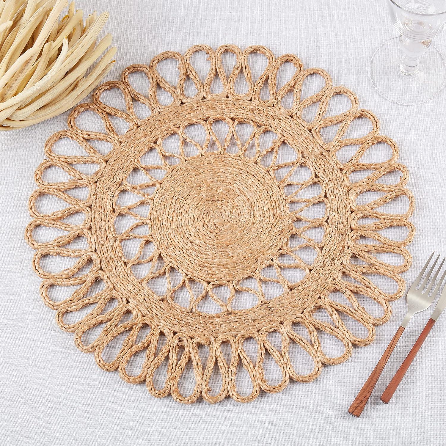 Natural Loopy Jute Round Table Placemats, Set of 4