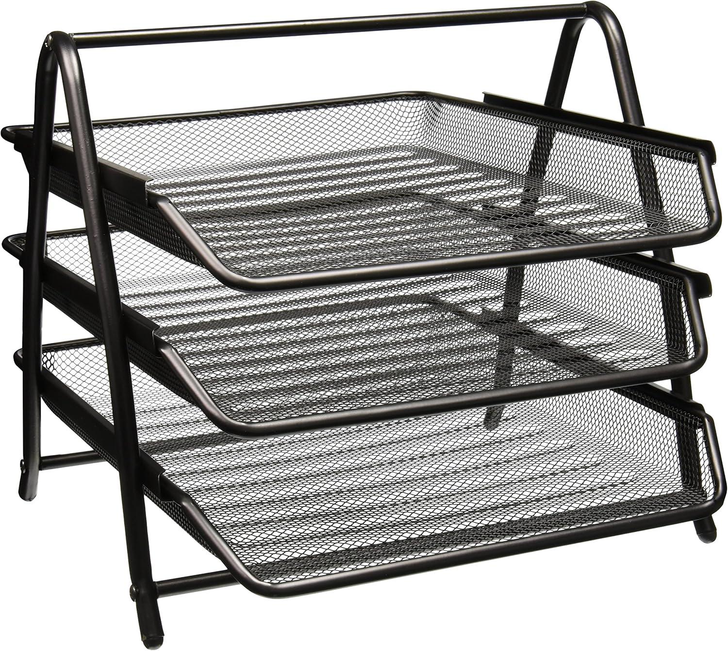 Black Metal 3-Tier Mesh Letter Tray Desk Organizer