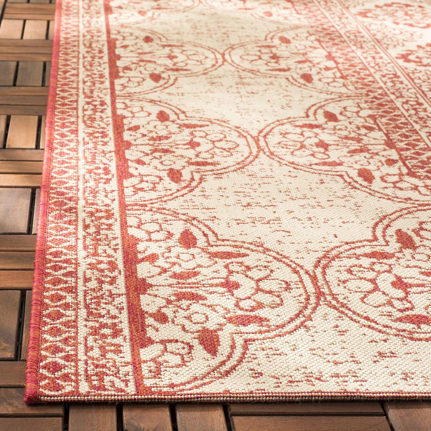 Beach House BHS174 Power Loomed Indoor/Outdoor Area Rug - Red/Creme - 6'7"x9'2" - Safavieh