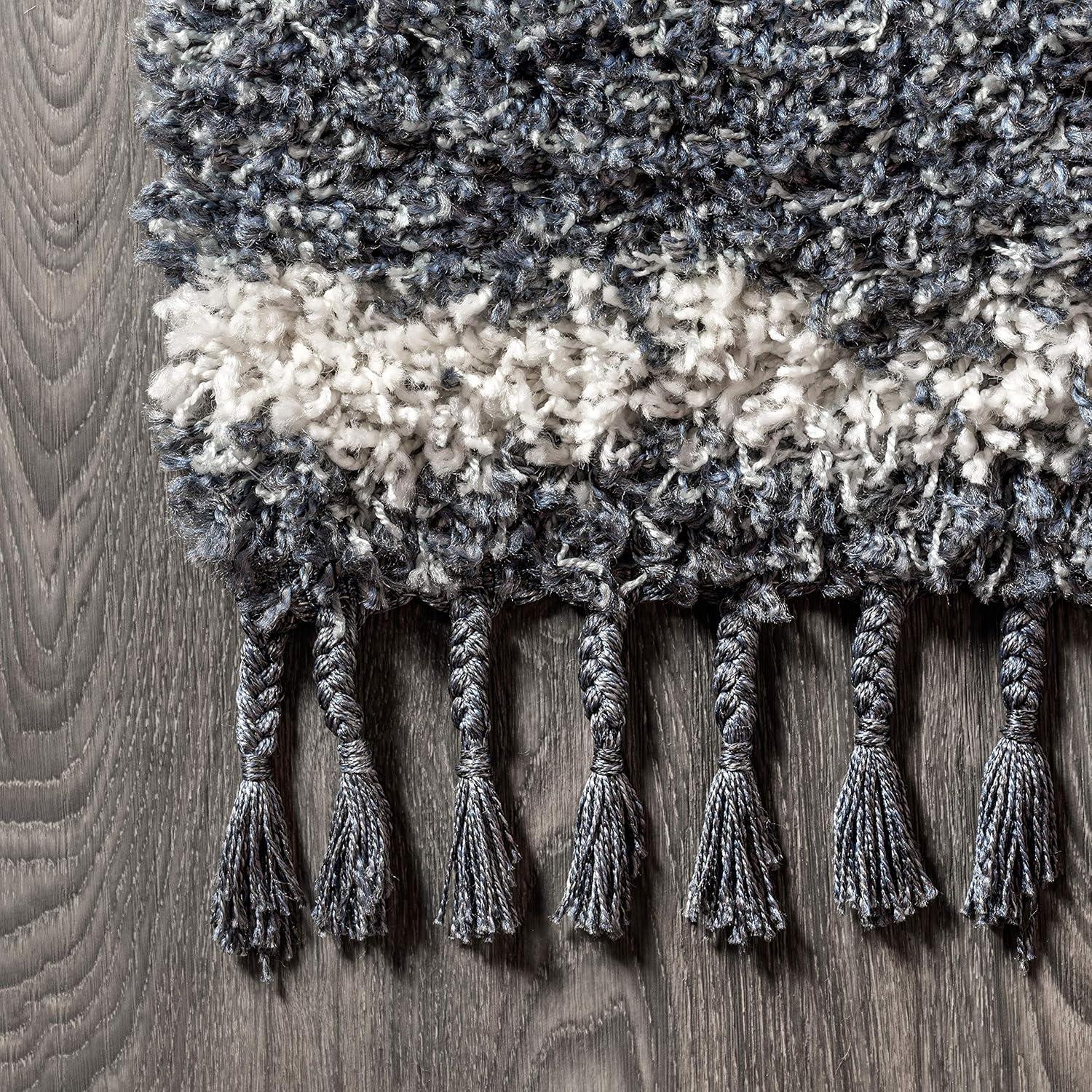 4'x6' Mercer Shag Plush Tassel Moroccan Geometric Trellis Area Rug, Cream/Grey - JONATHAN Y