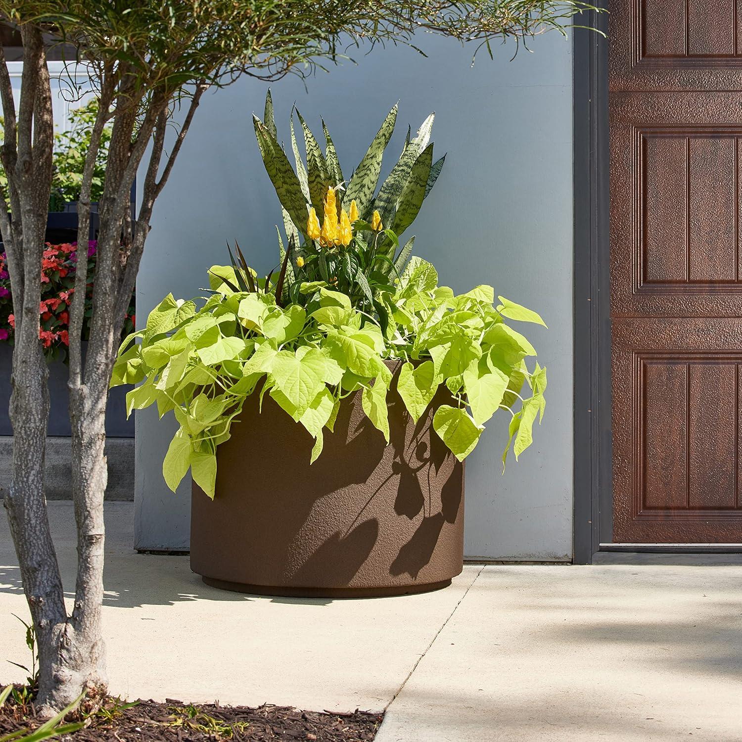 Extra Large Chocolate Brown Polymer Round Outdoor Planter