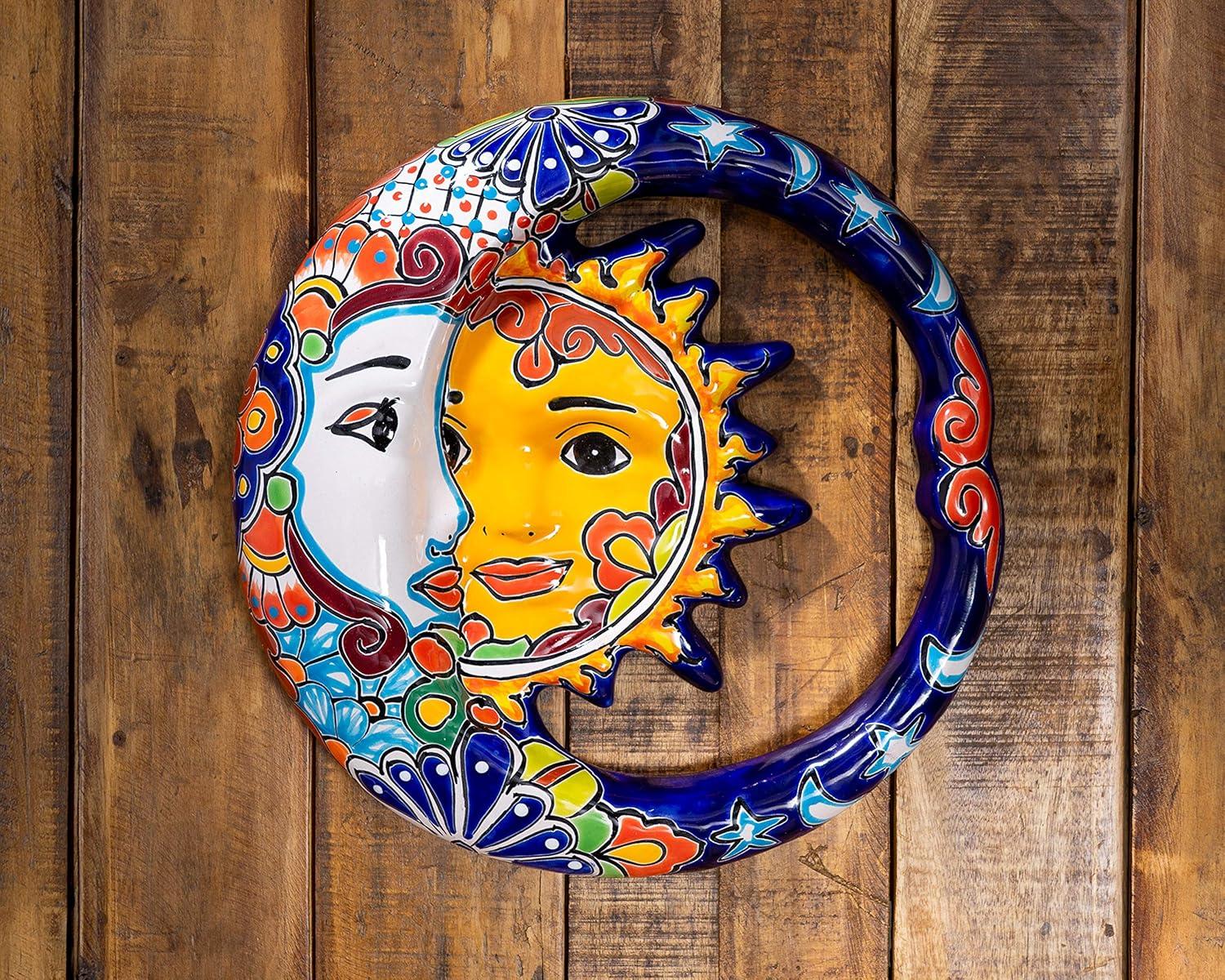 Odran Handmade Mexican Talavera Large Ceramic Eclipse Wall Art Sun Moon Decor