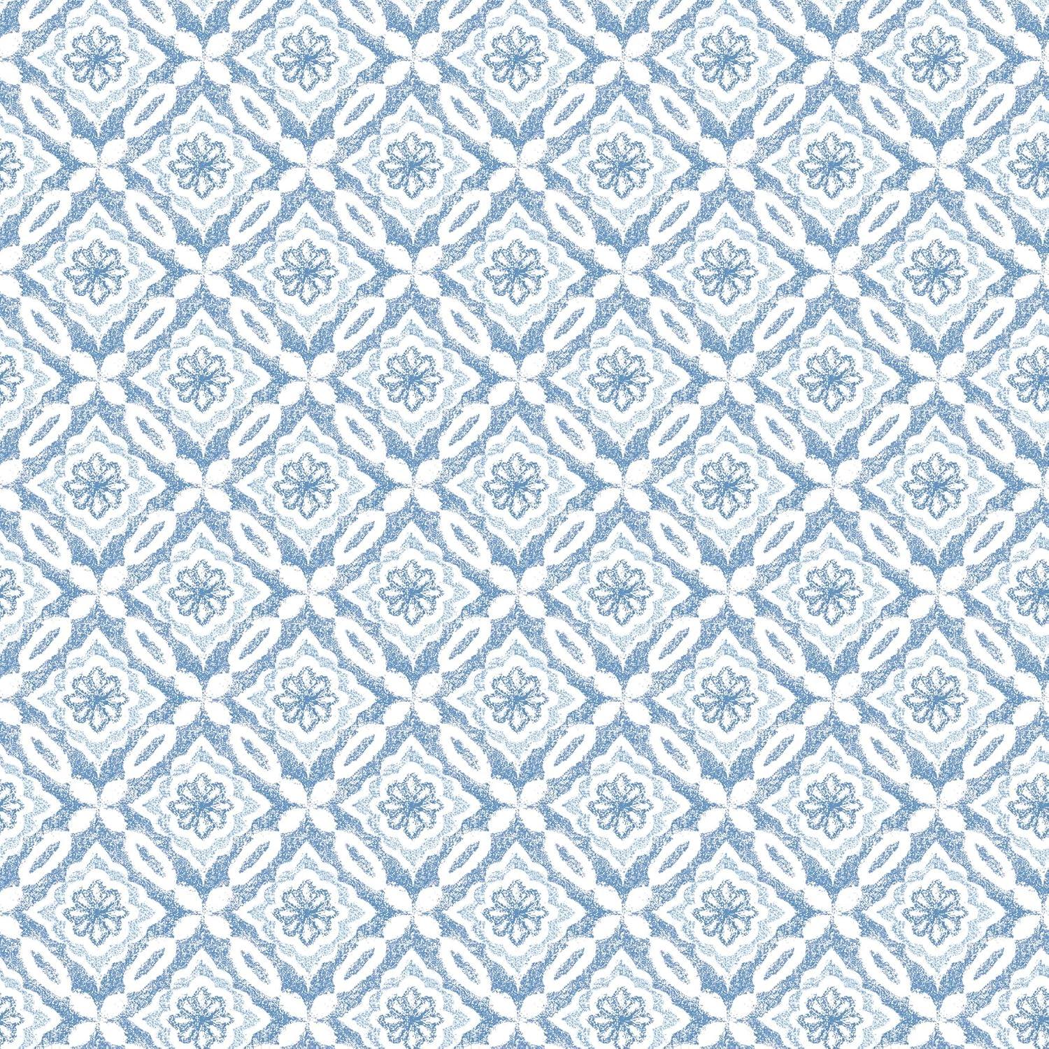 3122-10702 Hugson Quilted Damask Wallpaper with Embellished Diamond Shapes in Blue White Colors Farmhouse Style Prepasted Acrylic Coated Paper