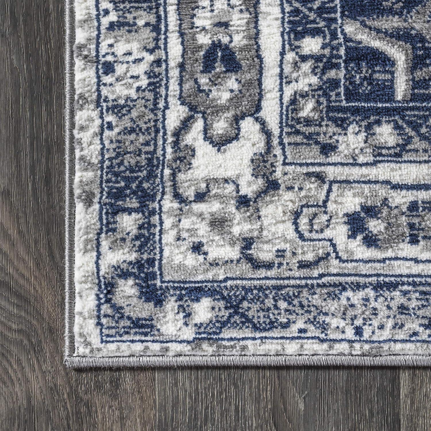 5'x8' Modern Persian Vintage Medallion Area Rug, Light Grey/Navy - JONATHAN Y