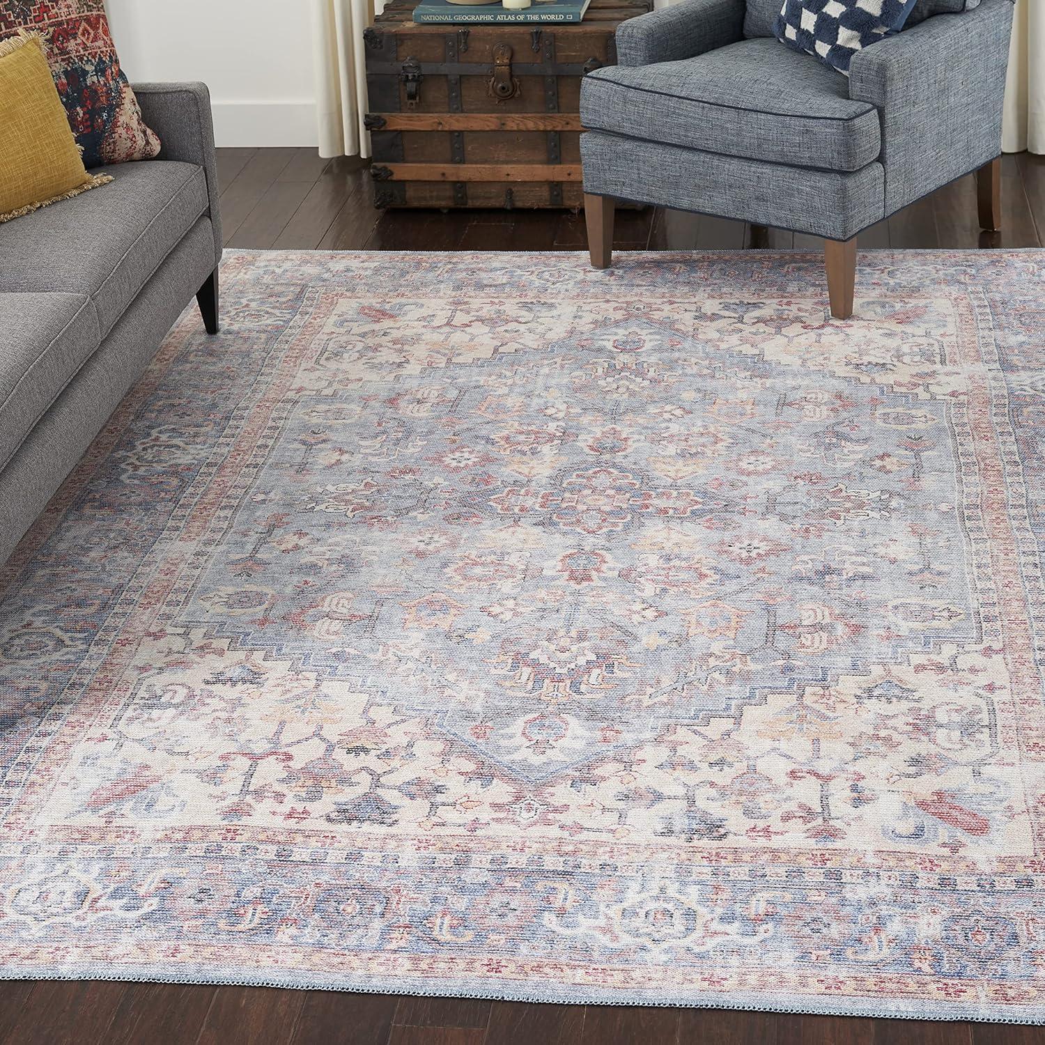 Machine Washable Oriental Blue/Red Area Rug