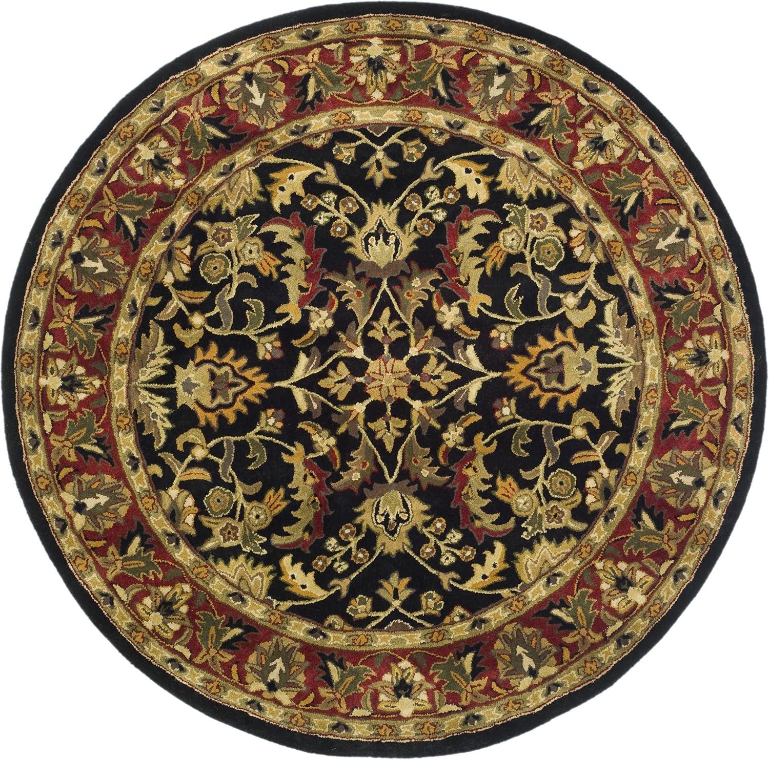 Handmade Black and Red Round Wool Area Rug, 3'6"