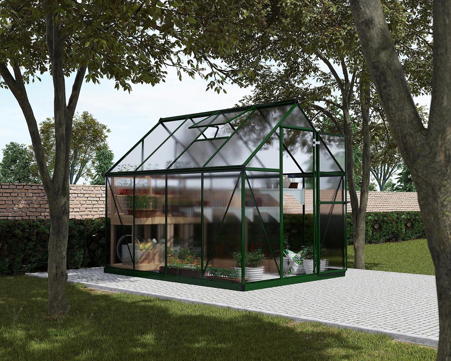 Canopia Palram - Canopia Mythos 6' W X 8' D Greenhouse Walk-In Hobby Twin Wall Polycarbonate Aluminum Frame Greenhouse Kit With Roof Vent - Green