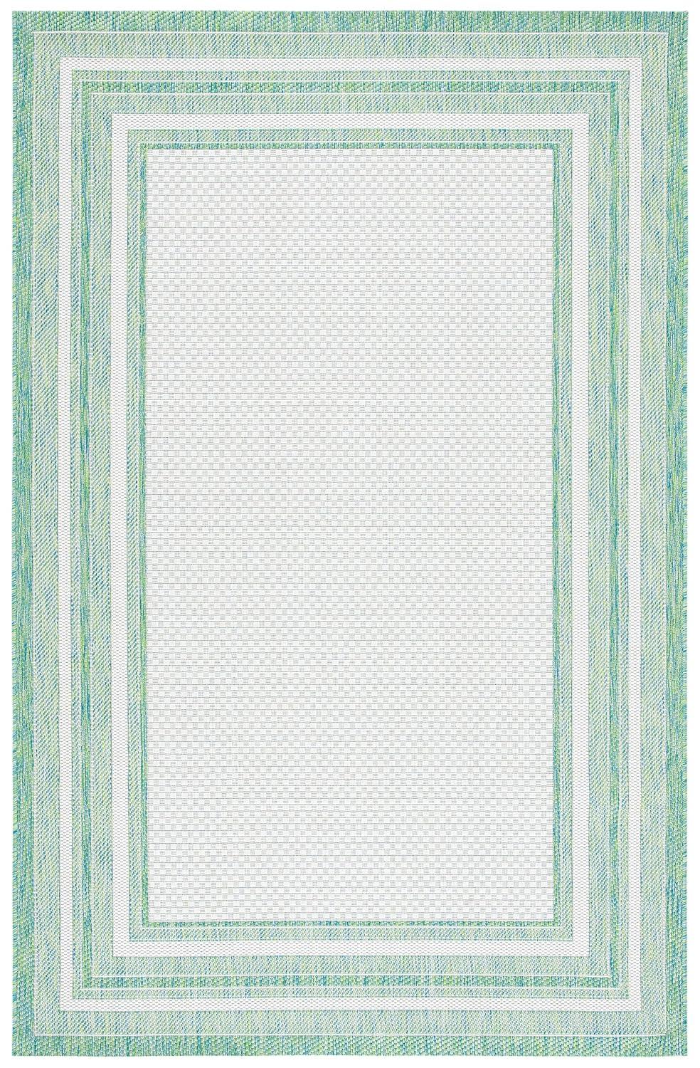 SAFAVIEH Courtyard Ercan Bordered Indoor/Outdoor Area Rug, Ivory/Green, 4' x 5'7"
