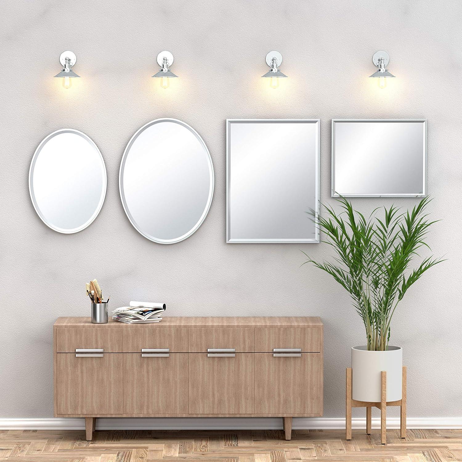 33" Chrome Minimalist Flush Mount Oval Bathroom Mirror