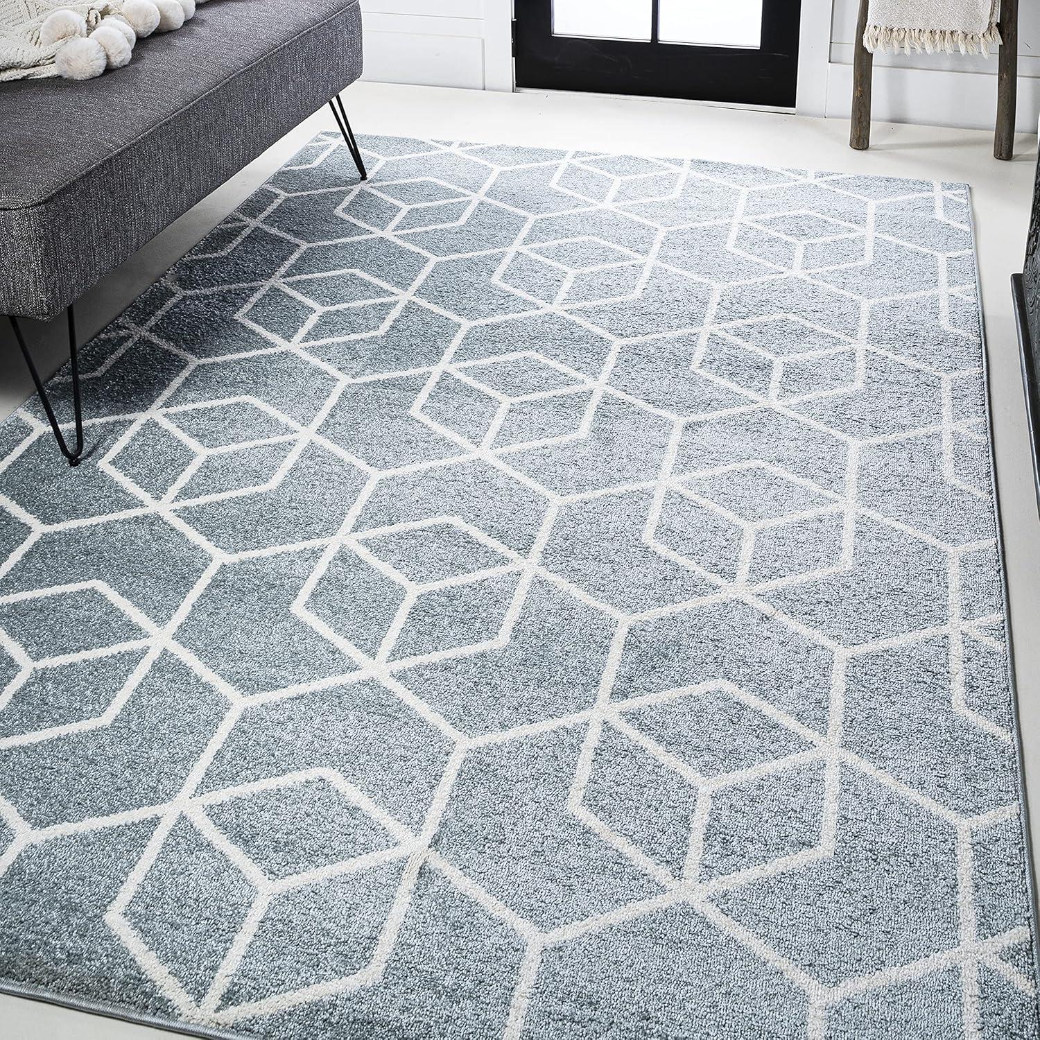 5'x8' Tumbling Blocks Modern Geometric Area Rug, Light Blue/White - JONATHAN Y