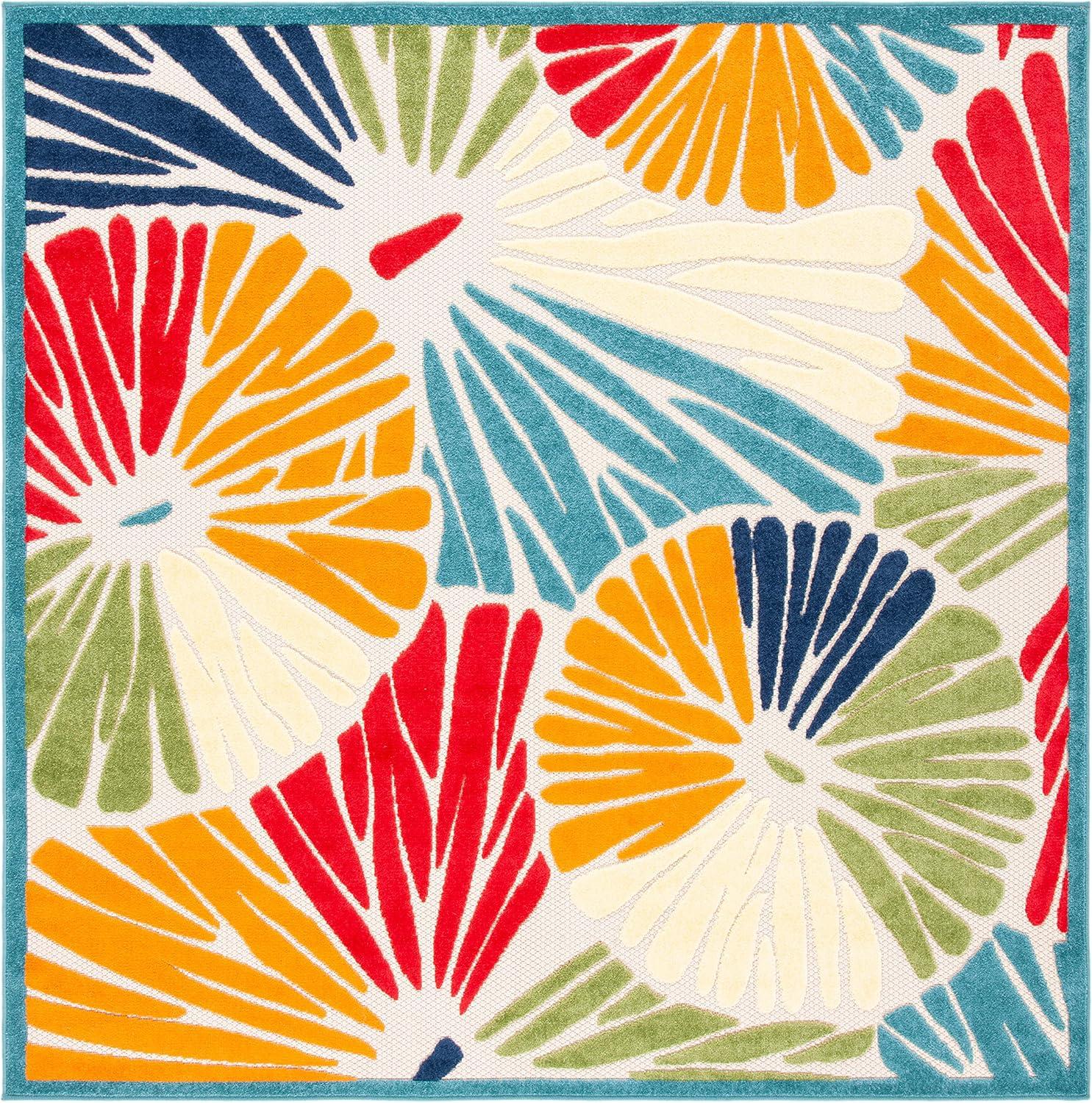 Cabana CBN356 Power Loomed Indoor and Outdoor Area Rug - Ivory/Blue - 6'7"x6'7" - Safavieh.