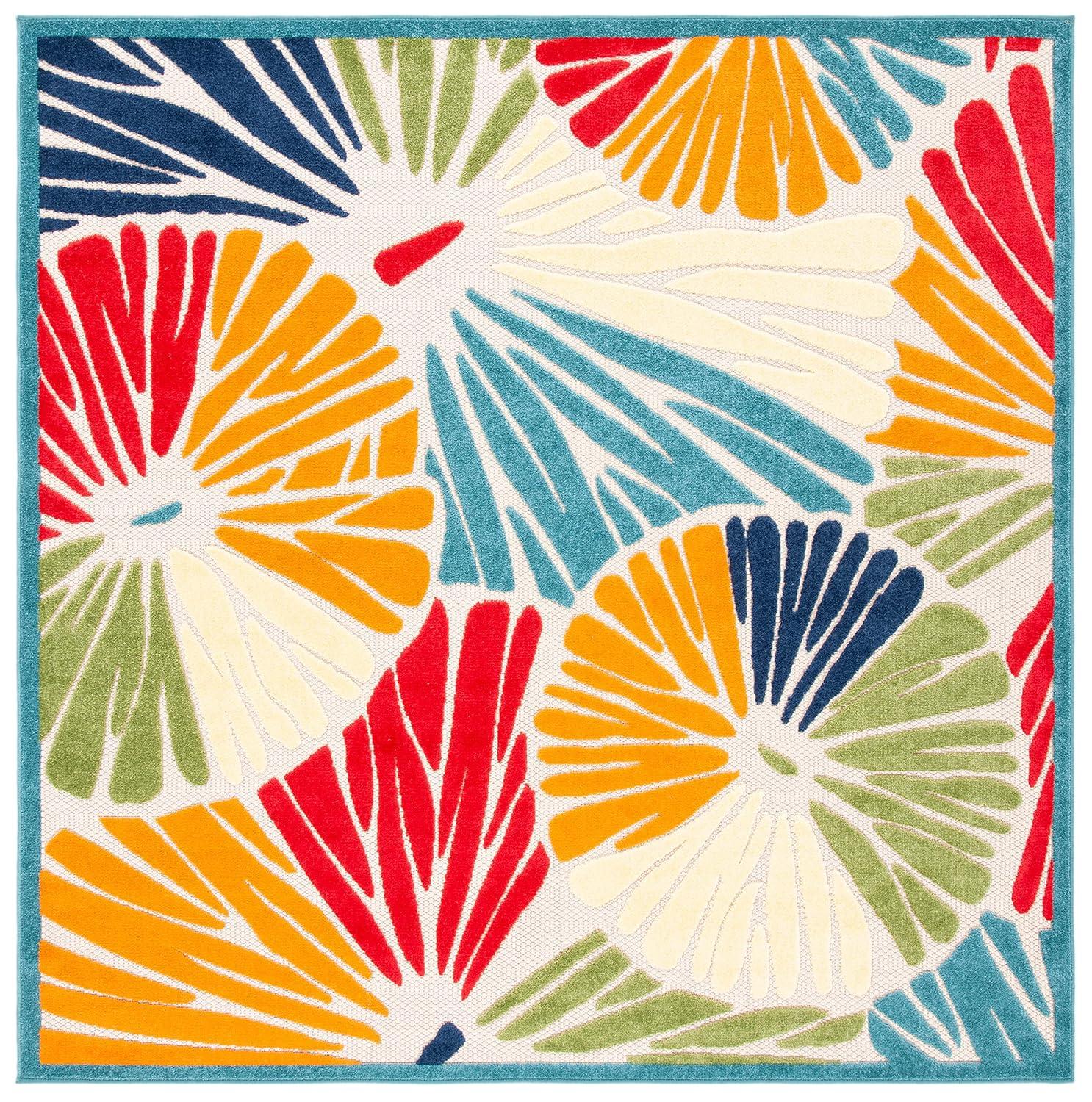 Cabana CBN356 Power Loomed Indoor and Outdoor Area Rug - Ivory/Blue - 6'7"x6'7" - Safavieh.