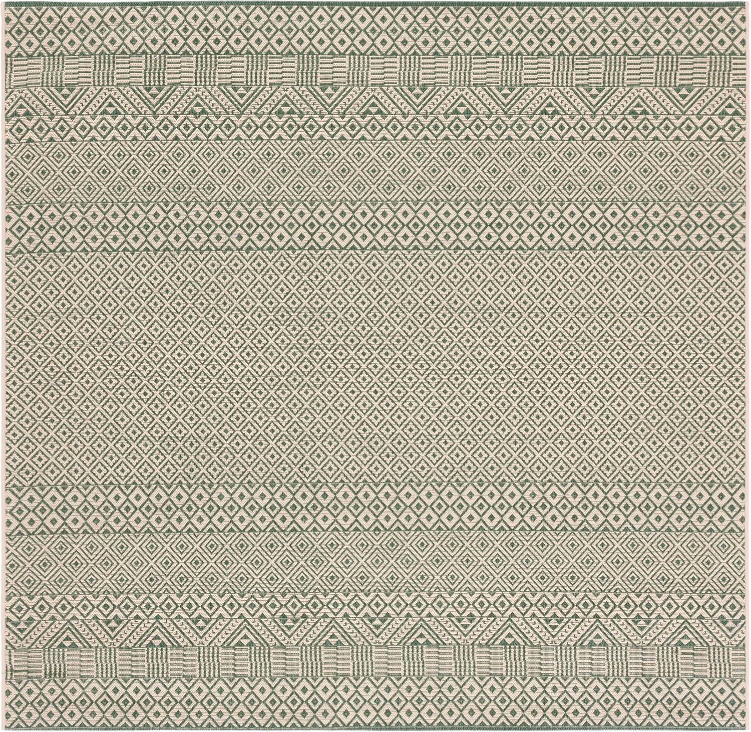 Courtyard Dark Green & Beige Square Synthetic Rug - 6'7" Washable