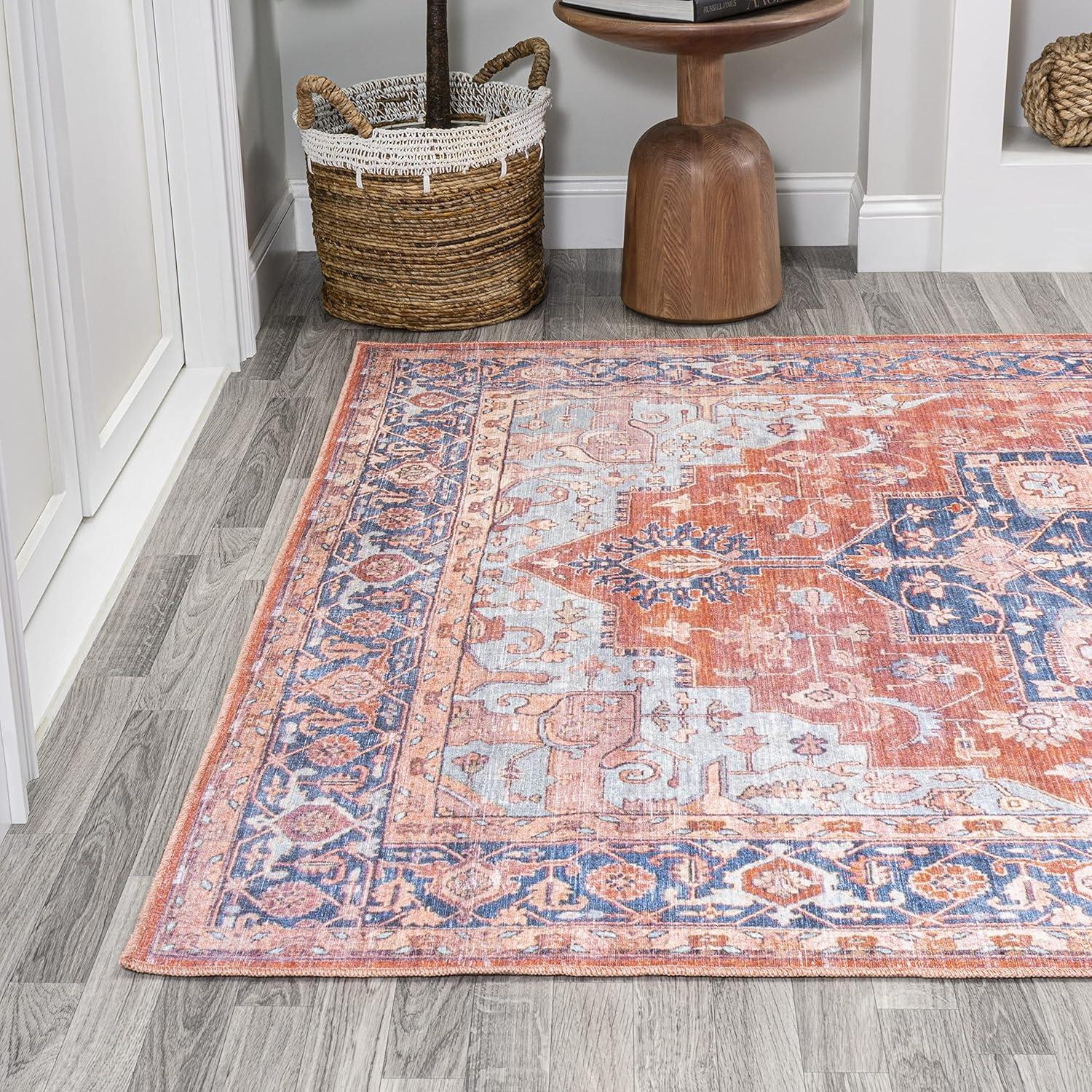 5' x 8' Maris Ornate Medallion Machine Washable Indoor/Outdoor Area Rug, Orange/Cream - JONATHAN Y