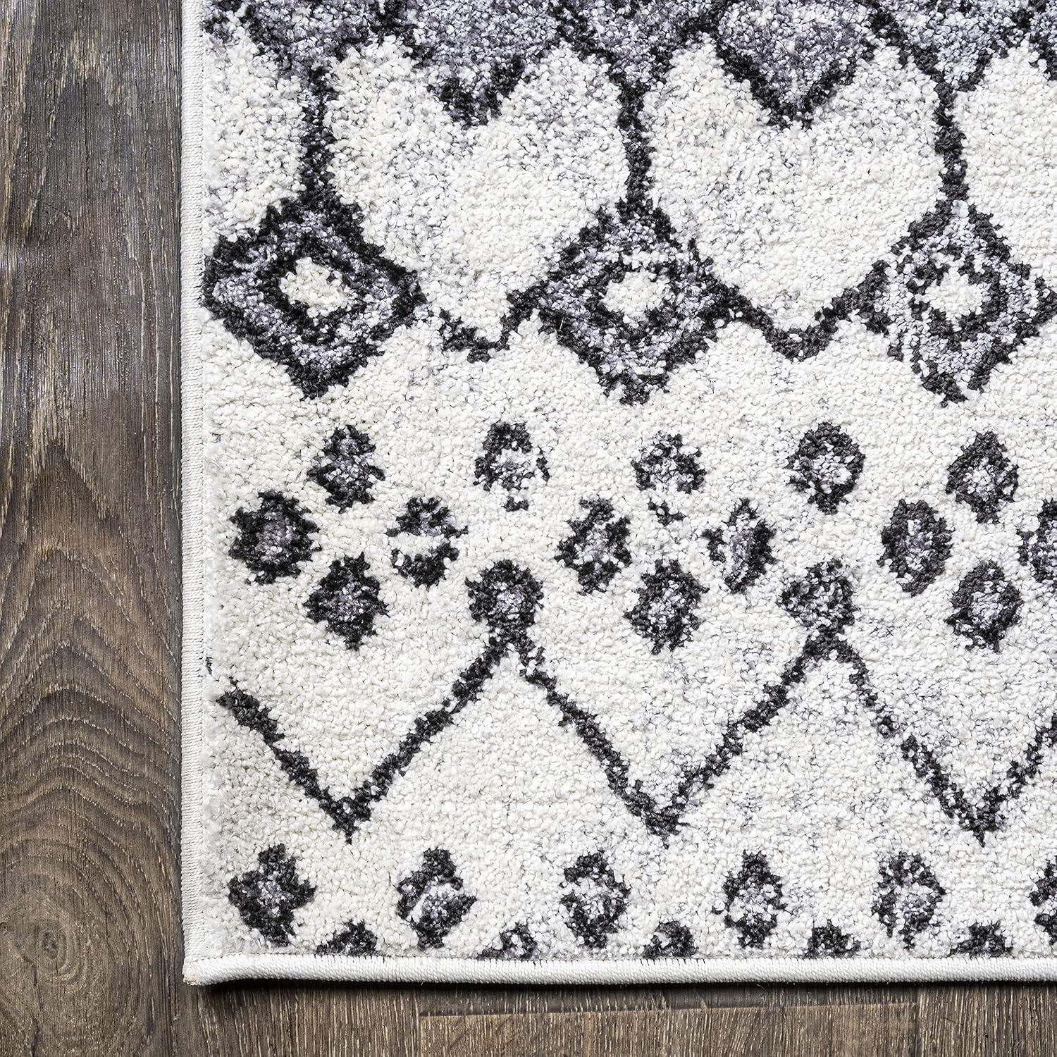 3'x 5' Azmar Moroccan Geometric Distressed Area Rug, Ivory/Black - JONATHAN Y