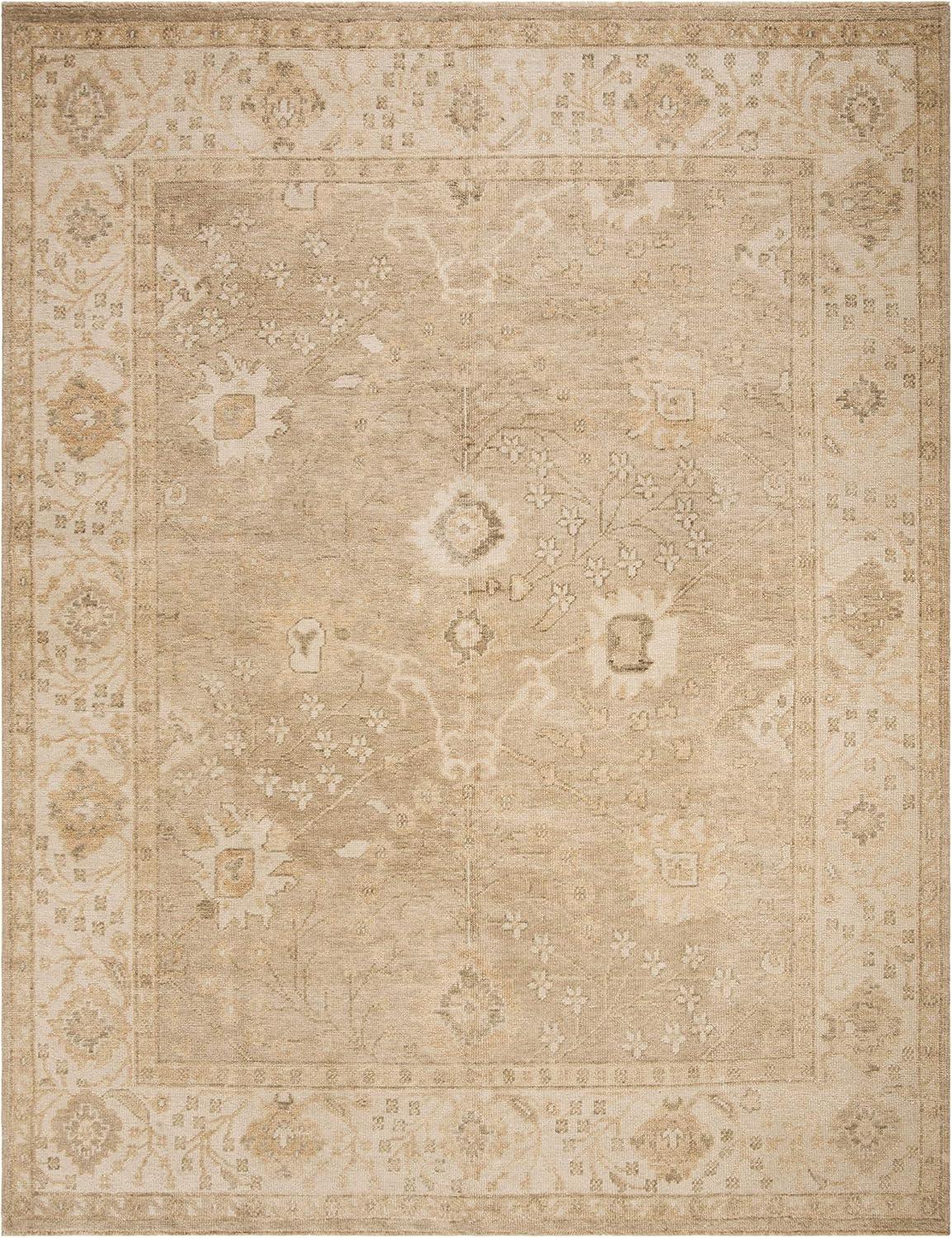 Elegant Ivory Floral Hand-Knotted Wool 9' x 12' Area Rug