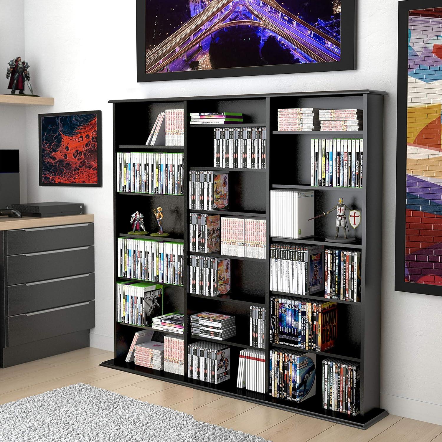 Prepac Triple Width Wall Storage Cherry & Black : Holds 960 CDs, 405 DVDs, Adjustable 24 Shelves