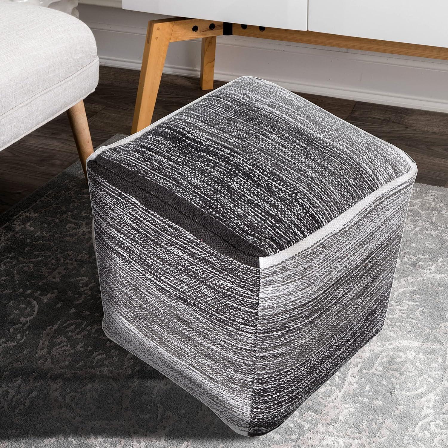 LR Home Medium Striped Indoor Square Pouf, Gray, 16" x 16" x 16"
