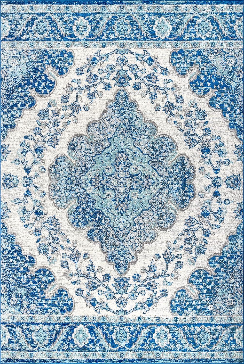 JONATHAN Y Bohemian FLAIR Boho Vintage Medallion Cream/Blue 4 ft. x 6 ft. Area Rug