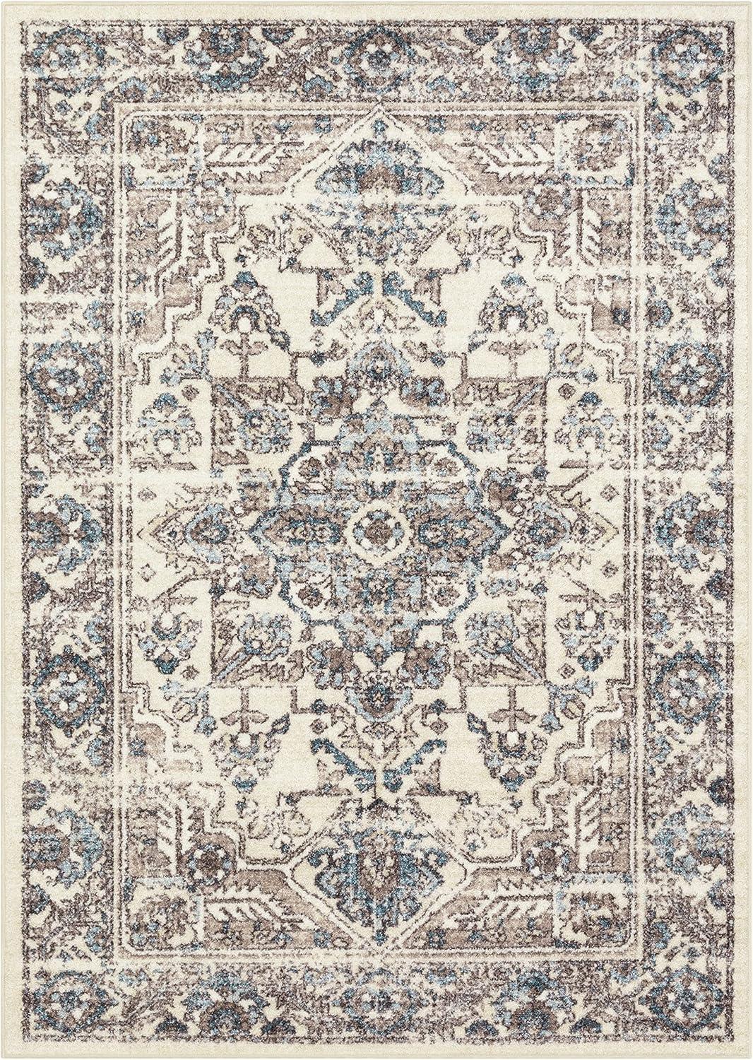 Maples Rugs Antique Border Traditional Beige Ivory Indoor Area Rug, 7' x 10'