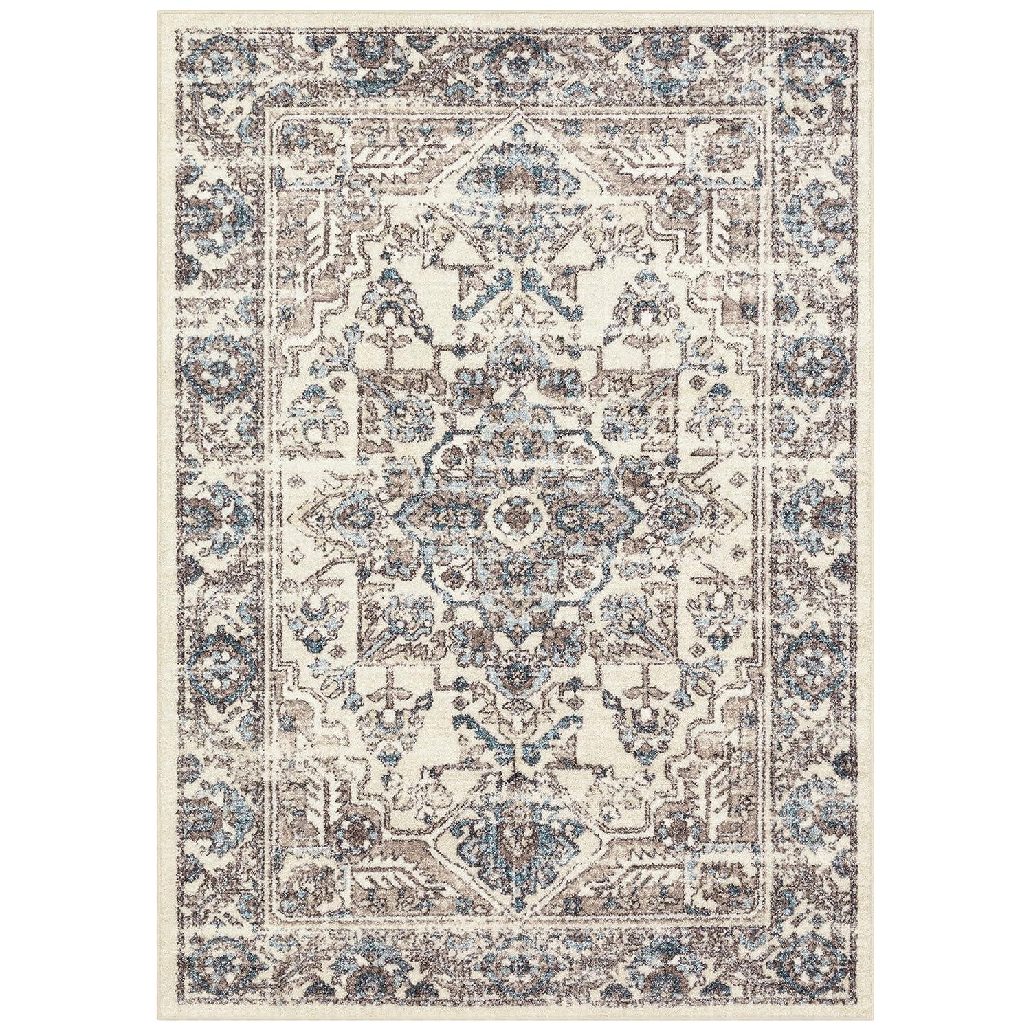Maples Rugs Antique Border Traditional Beige Ivory Indoor Area Rug, 7' x 10'