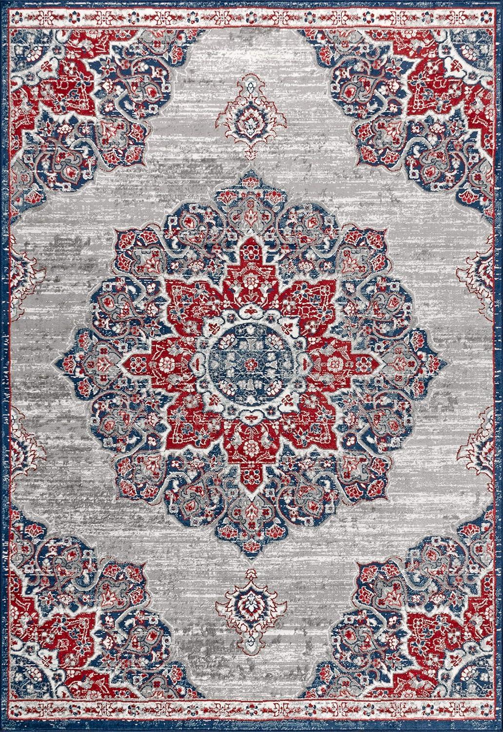 4'x6' Modern Persian Vintage Moroccan Medallion Area Rug, Navy/Red - JONATHAN Y