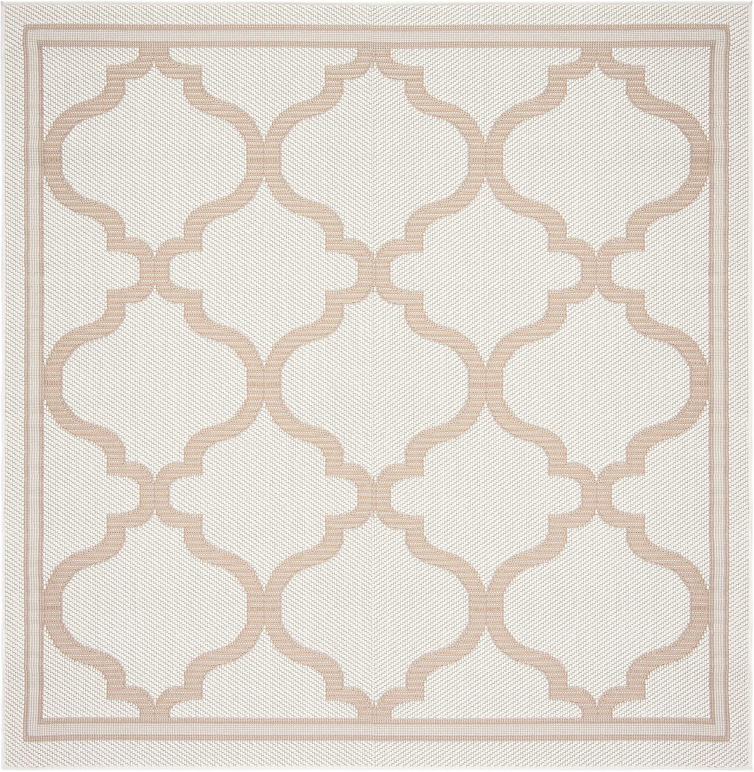 SAFAVIEH Bermuda Corie Geometric Quatrefoil Indoor/Outdoor Area Rug Ivory/Beige, 6'7" x 6'7" Square