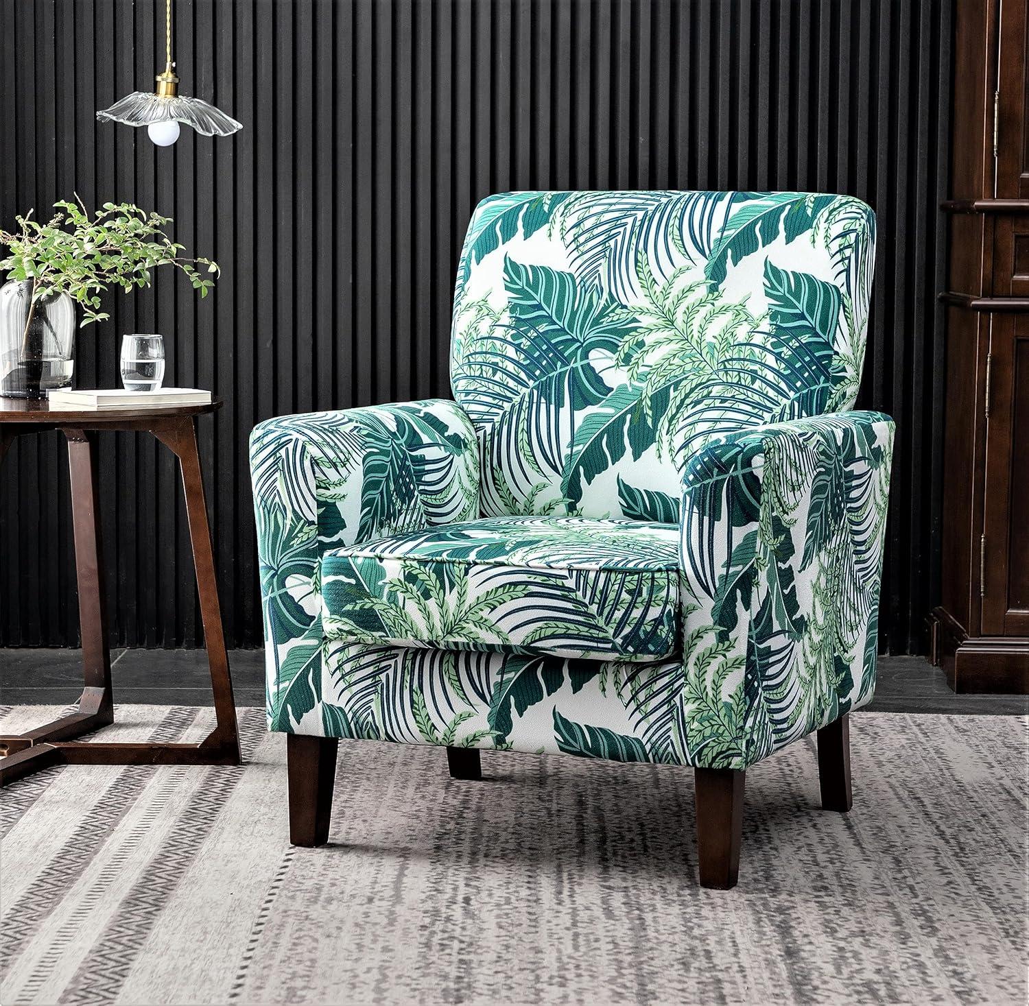 Contemporary Accent Arm Chair with Birch Wood Frame and Velvet Upholstery, Armchair for Office and Living Room Decor, Removable Cushions, 01 Printed Fabric