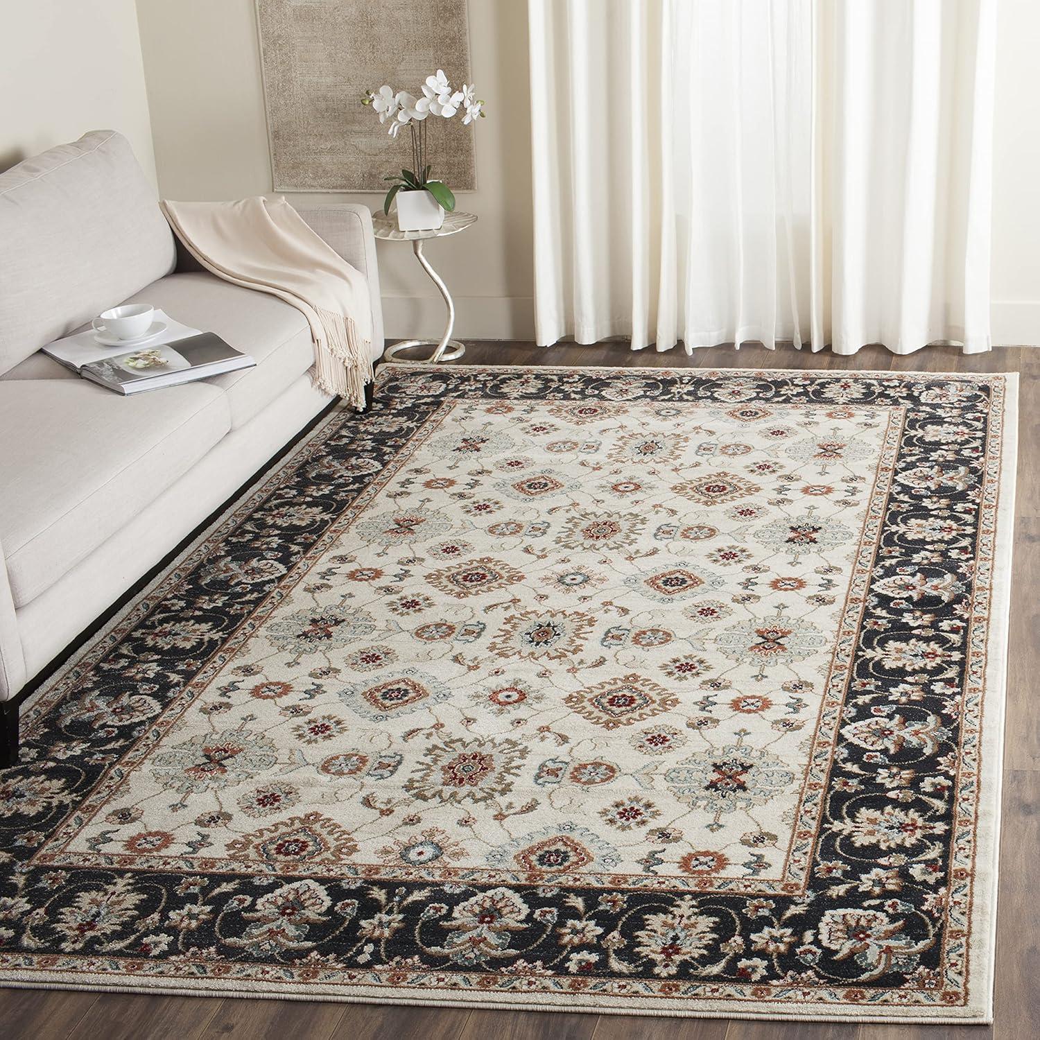 Lyndhurst LNH332 Power Loomed Area Rug - Cream/Navy - 7'x7' - Safavieh.