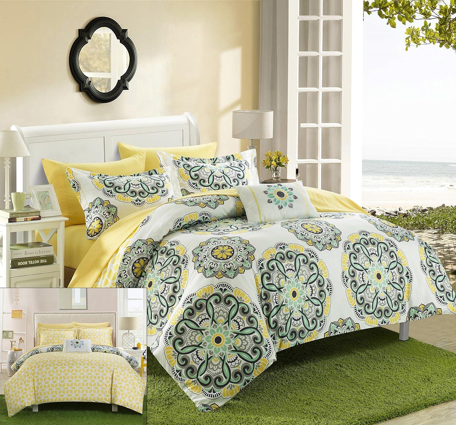 King Yellow Reversible Medallion Microfiber Comforter Set