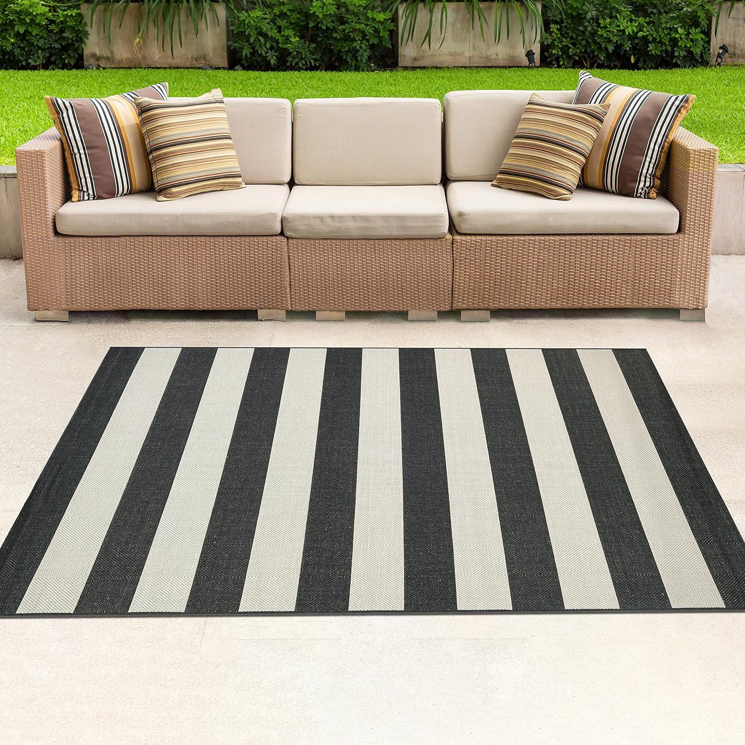 Couristan Afuera Yacht Club Rug, 9-Feet 2-Inch by 12-Feet 9-Inch, Onyx/Ivory
