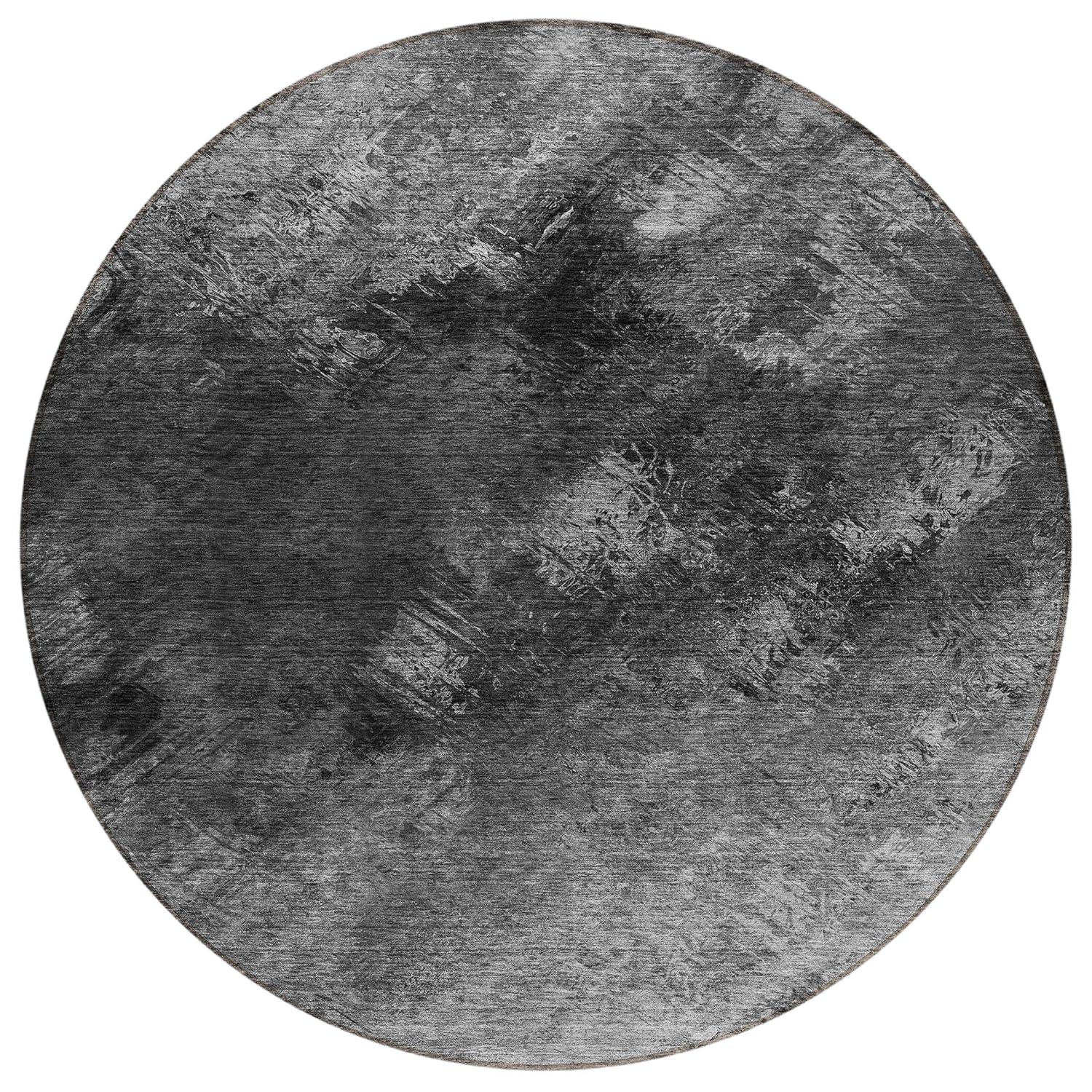 Gray Round Machine Washable Synthetic Rug, 8' x 8'