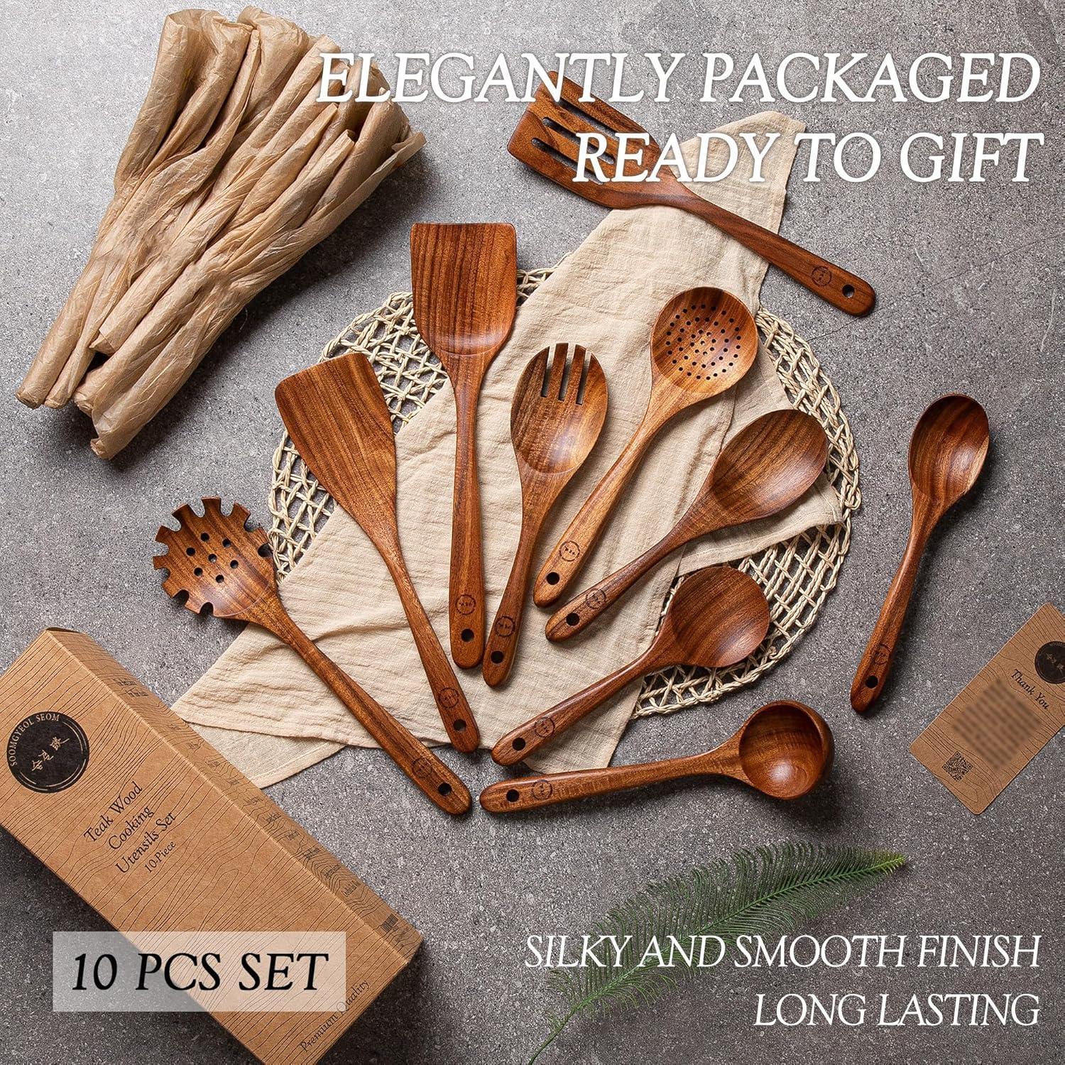 Teak Wood 10-Piece Nonstick Cooking Utensil Set