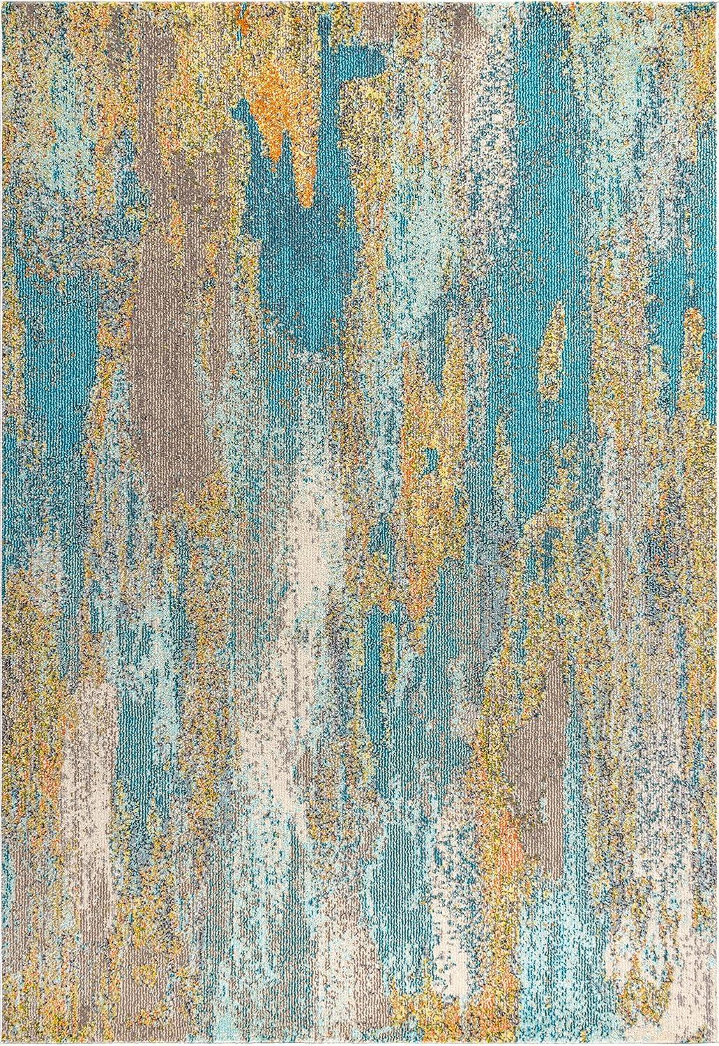 Contemporary POP Modern Abstract Vintage Waterfall Blue/Brown/Orange 8 ft. x 10 ft. Area Rug