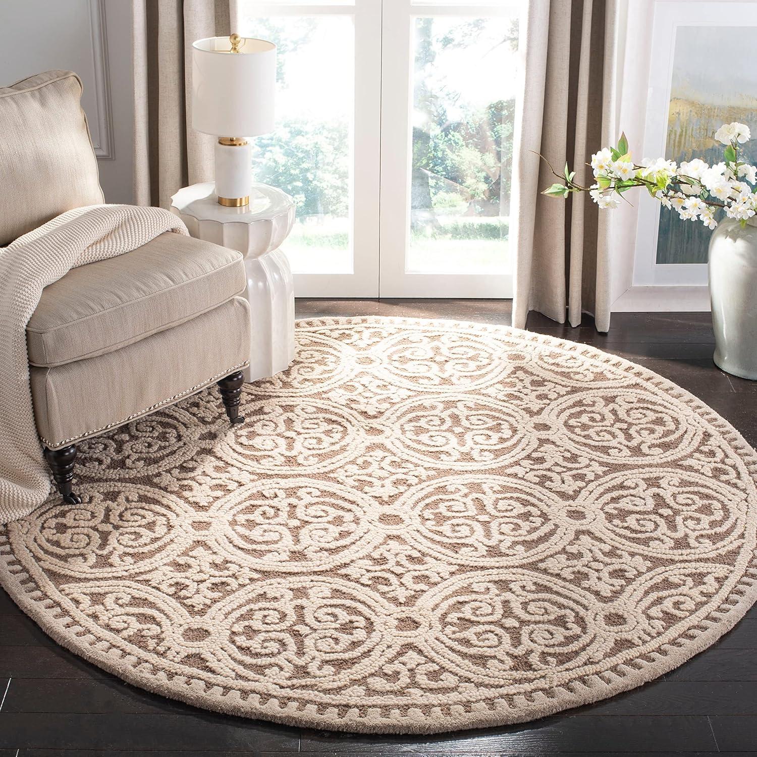 Ivory and Navy Handmade Wool Runner Rug