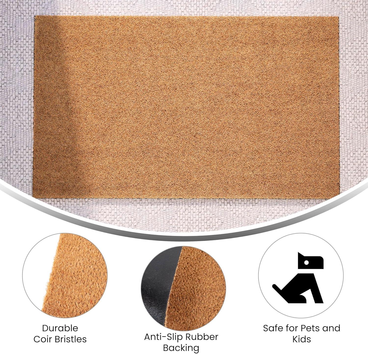 Flash Furniture Harbold 18" x 30" Indoor/Outdoor Solid Natural Coir Doormat with Non-Slip Backing in Natural