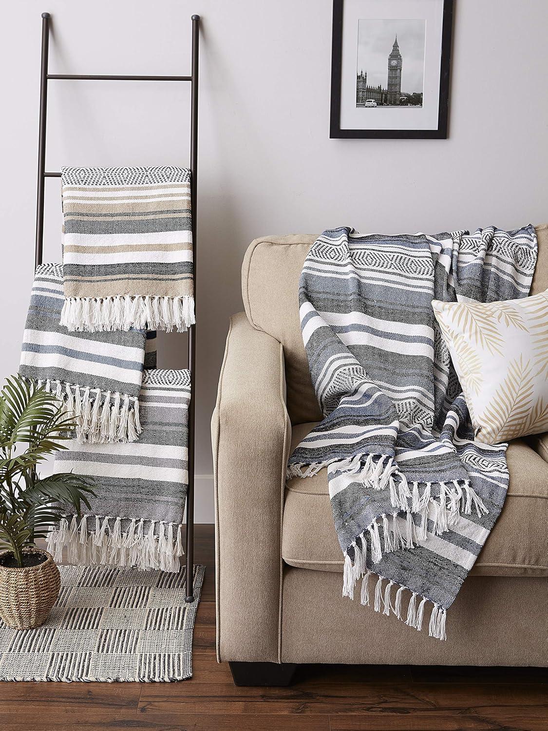 50"x60" Farmhouse Woven Striped Throw Blanket with Fringe - Design Imports